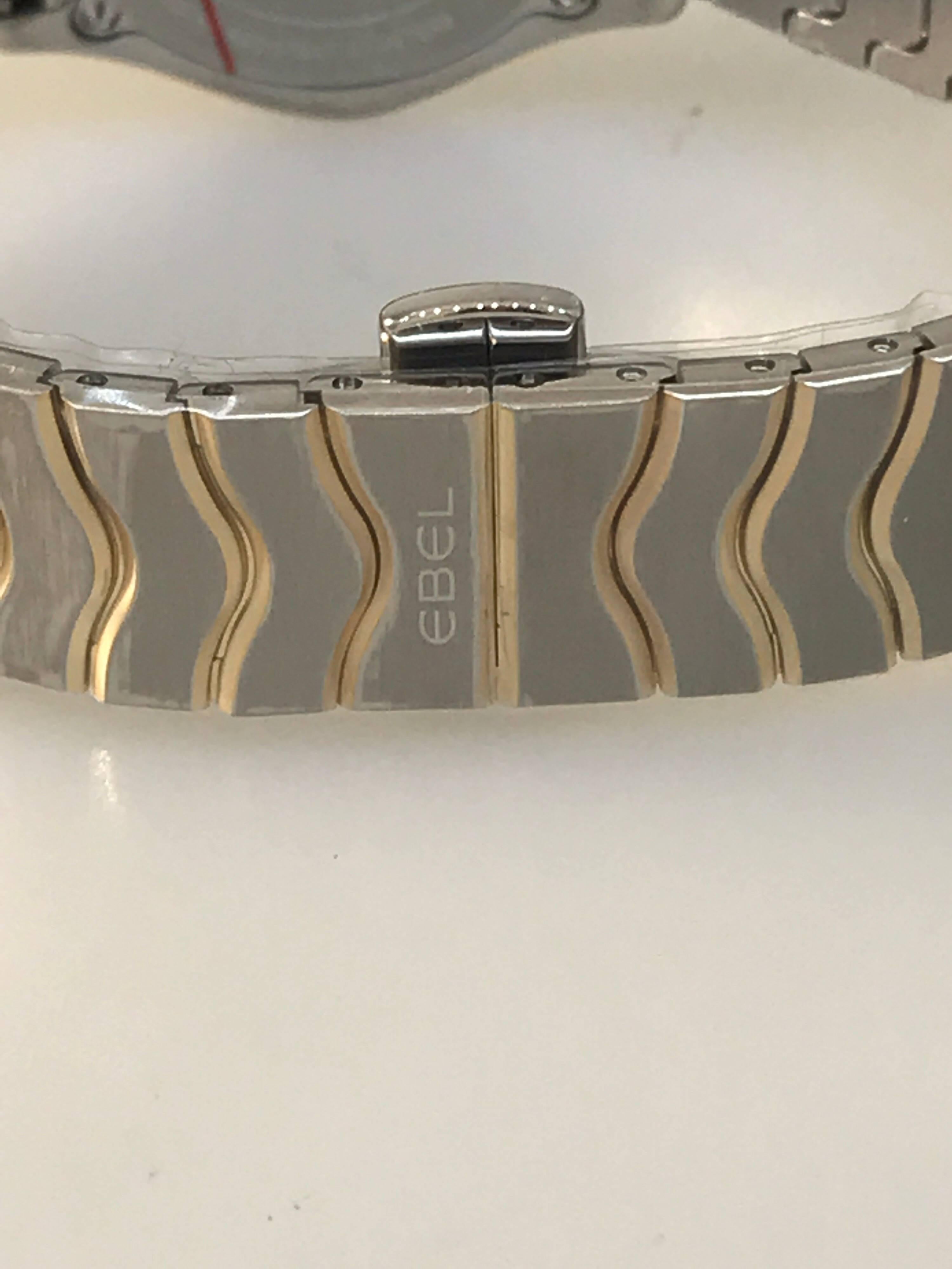 Ebel Wave Pave Diamond Dial & Bezel Steel & Gold Ladies Bracelet Watch 1216285 For Sale 2