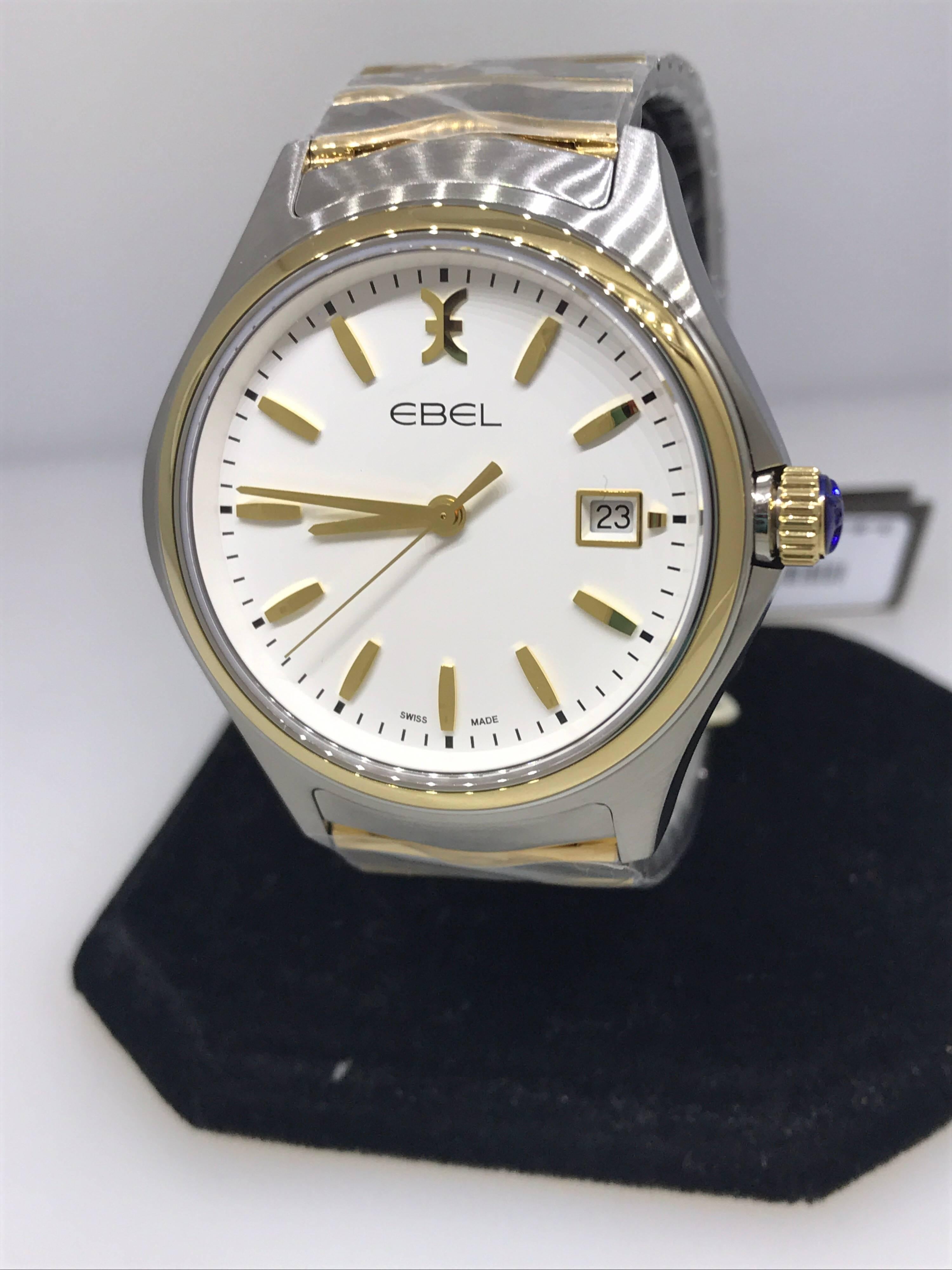 Ebel Wave Men's Watch

Model Number: 1216203

100% Authentic

Brand New

Comes with original Ebel box, warranty card and instruction manual

18K Yellow Gold & Stainless Steel Case & Braclet

White Dial

Date Indicator

Case Size: 40mm

Case