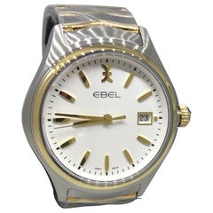 Ebel Montre-bracelet Wave en acier inoxydable et or 18 carats avec cadran blanc pour hommes 1216203