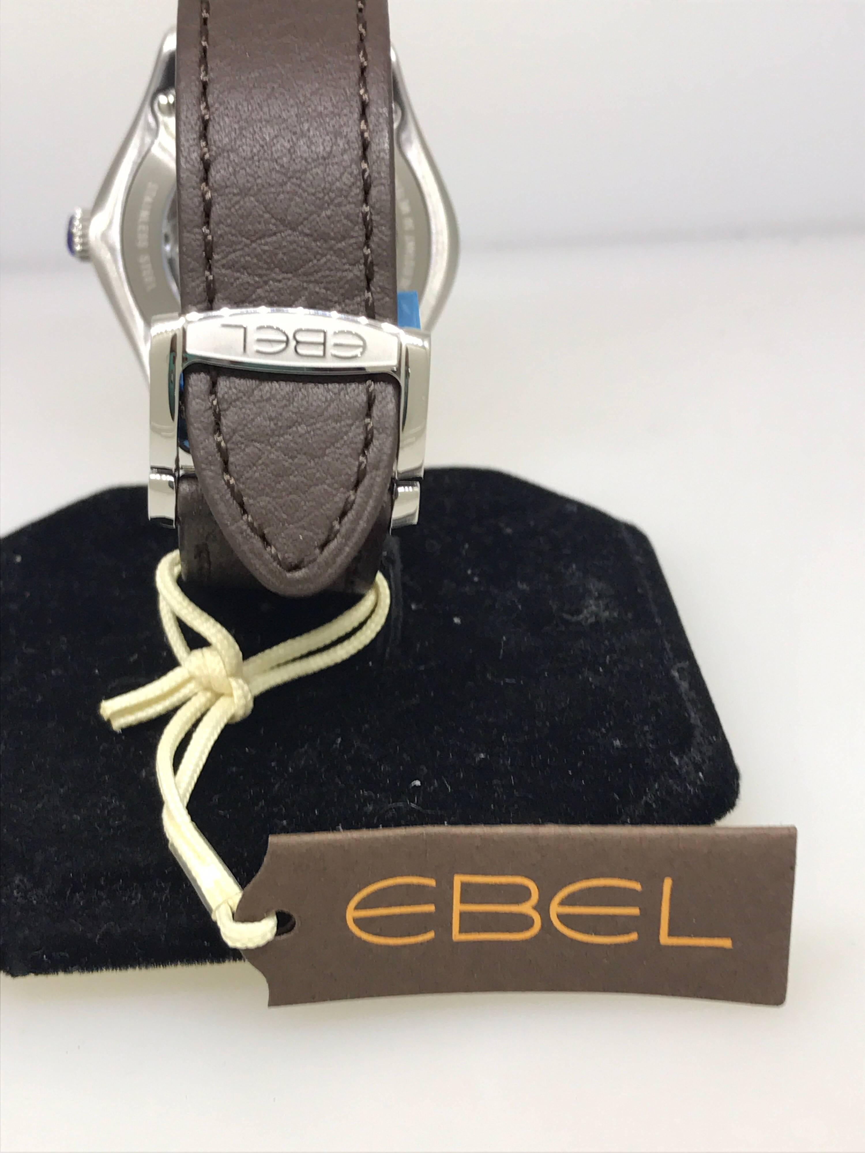 Ebel Wave Stainless Steel Silver Dial Brown Leather Band Men's Watch 1216331 New 4