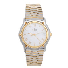 Ebel White 18k Yellow Gold and Two -Tone Classic Wave Men's Wristwatch 35 mm