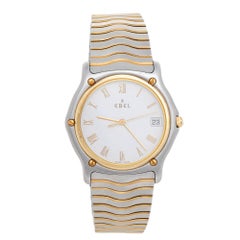 Ebel Weiß 18k Gelbgold und Zwei-Ton Classic Wave Herrenarmbanduhr 35 mm