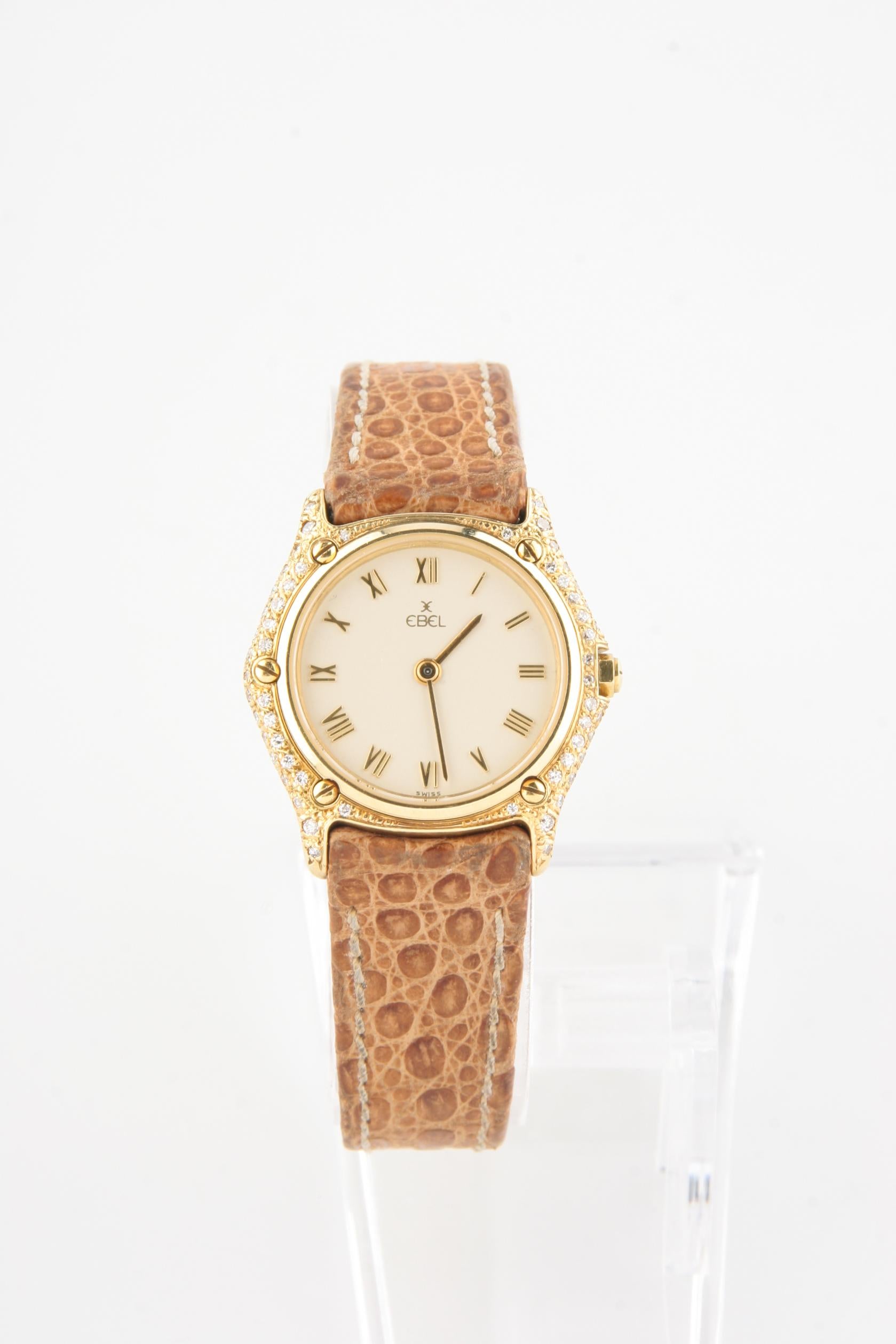 Case #881926-1657
Serial #881908
18k Yellow Gold Case w/ Pavé-Set Diamond Bezel
26 mm in Diameter (28 mm w/ Crown)
Lug-to-Lug Distance = 30 mm
Thickness = 4 mm
Off-White Dial w/ Gold Roman Numerals
Labeled 