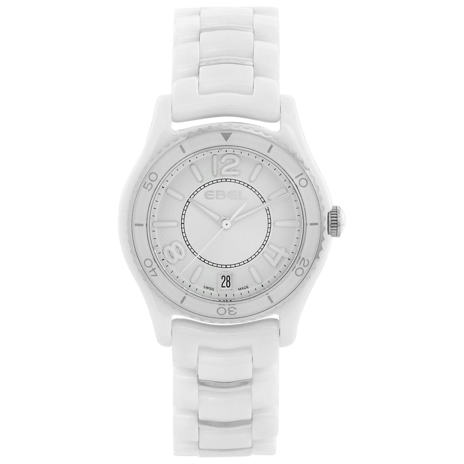 Ebel X-1 Silver Dial White Ceramic Ladies Watch 1216129