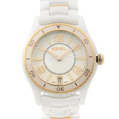 Ebel X-1 White Ceramic 18K Gold Date Silver Dial Quartz Ladies Watch 1216113