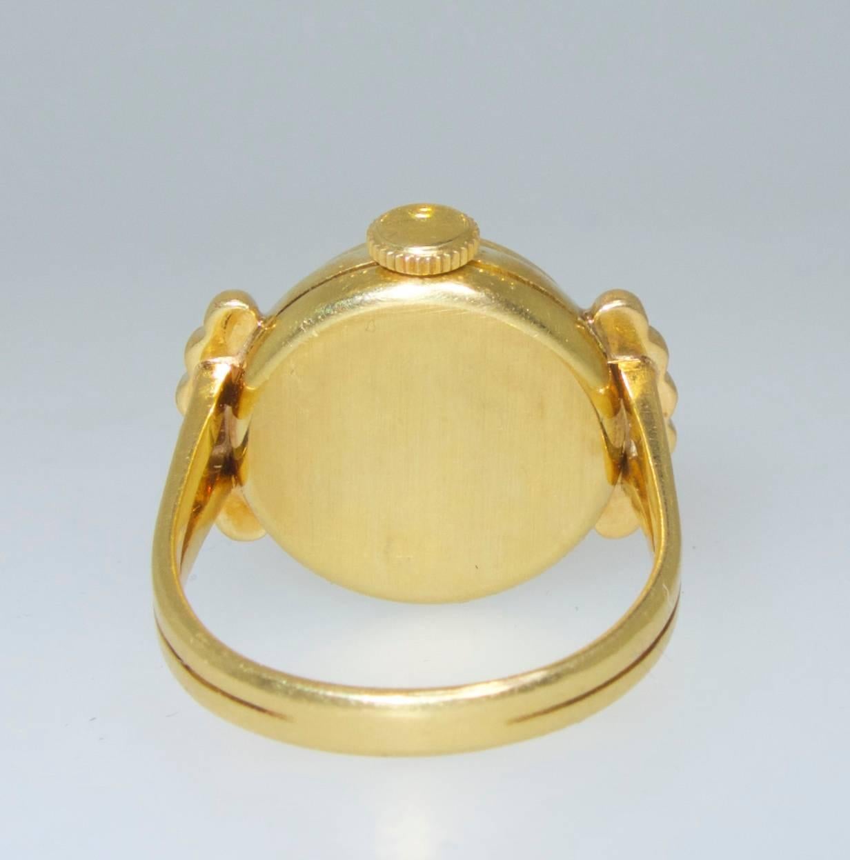 Women's or Men's Ebel yellow Gold Retro Ring Watch, circa 1948