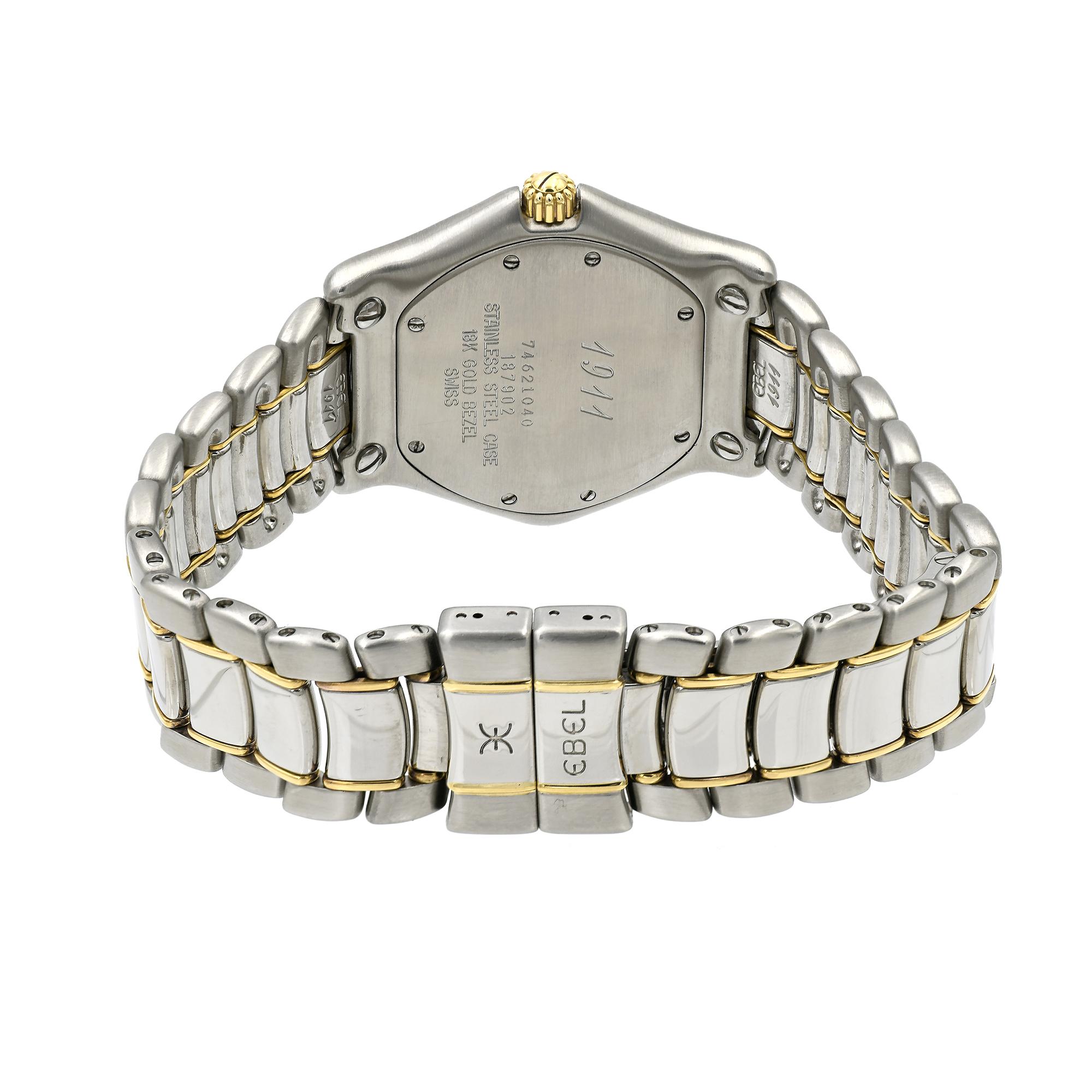 Women's or Men's Ebel Yellow Gold Stainless Steel 1911 Black Dial Quartz Wristwatch