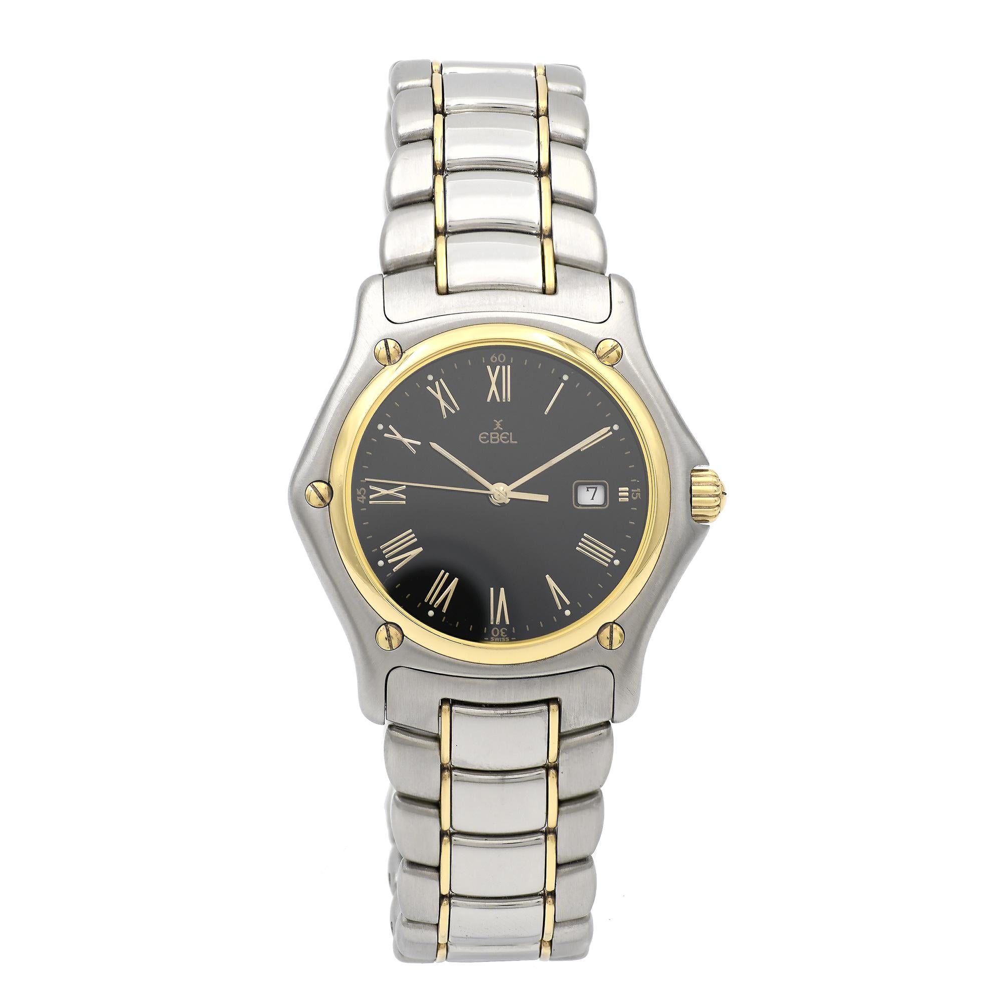 Ebel Yellow Gold Stainless Steel 1911 Black Dial Quartz Wristwatch 1
