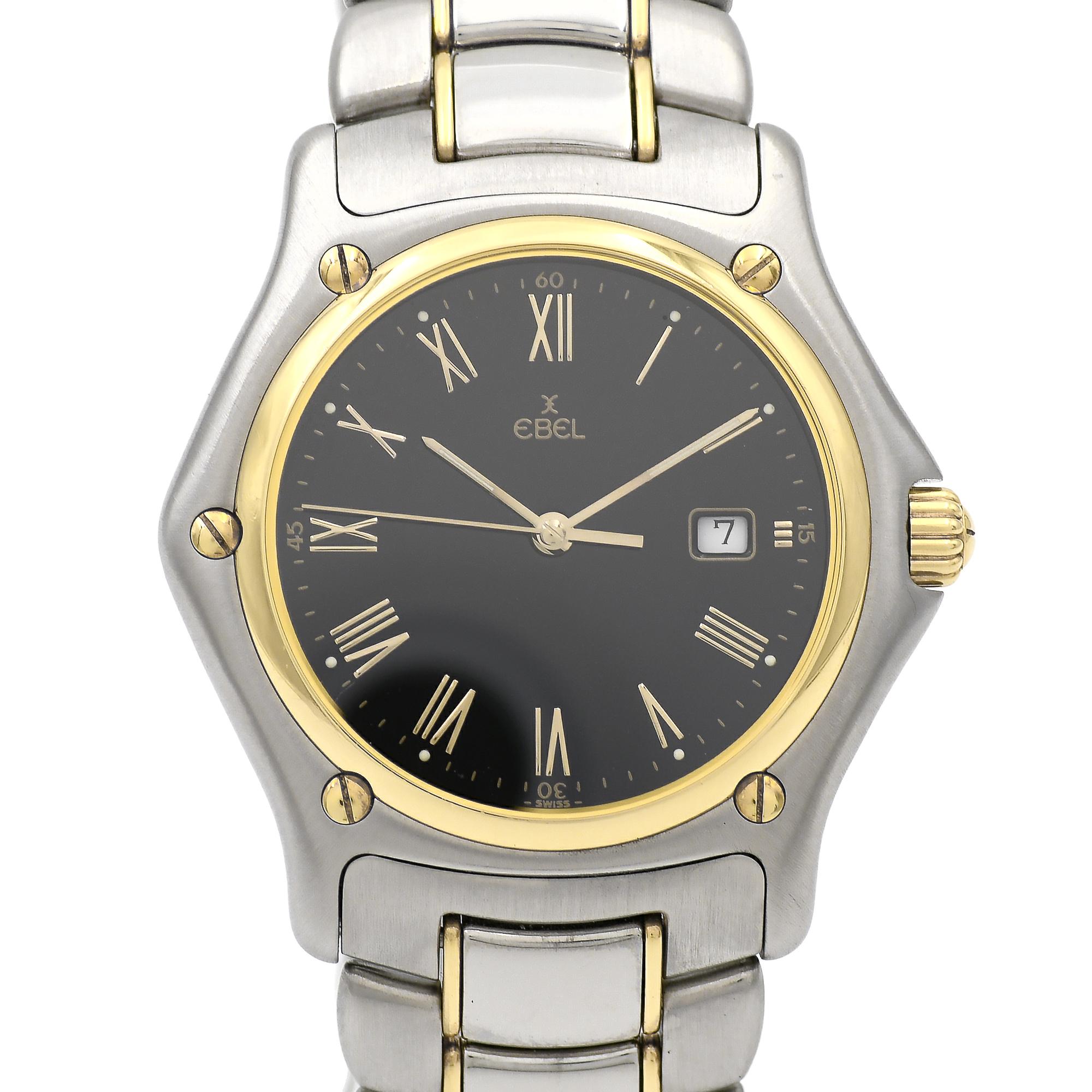 Ebel Yellow Gold Stainless Steel 1911 Black Dial Quartz Wristwatch