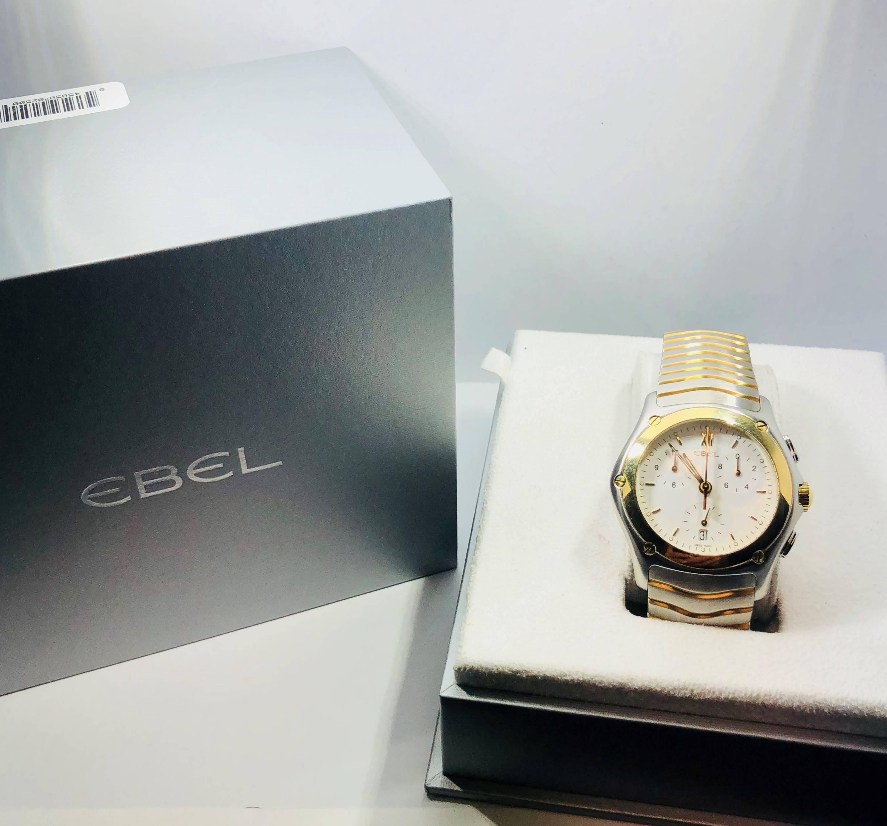 Ebel Yellow Gold Stainless Steel Wave Chronograph quartz Wristwatch 4