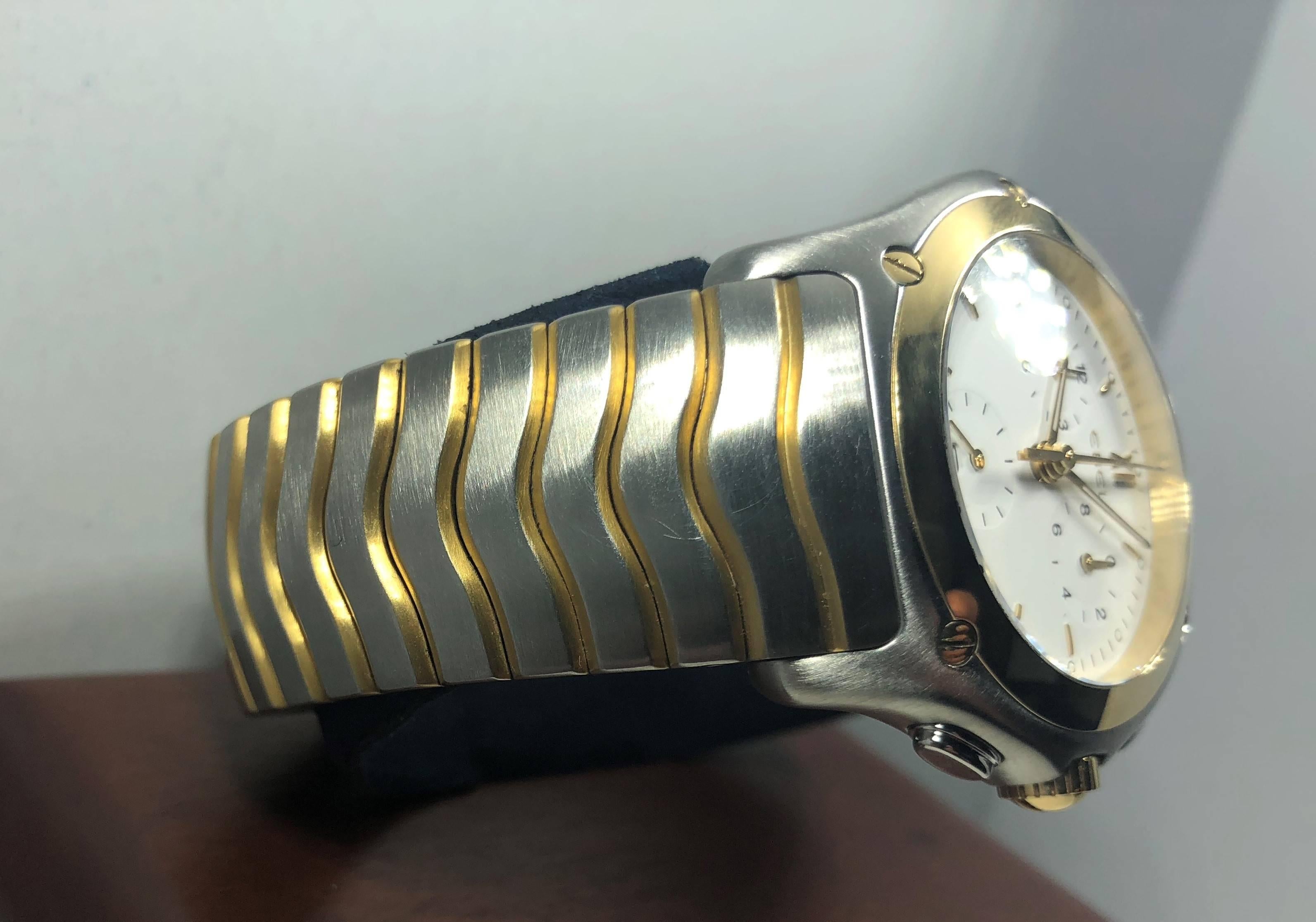 Modern Ebel Yellow Gold Stainless Steel Wave Chronograph quartz Wristwatch