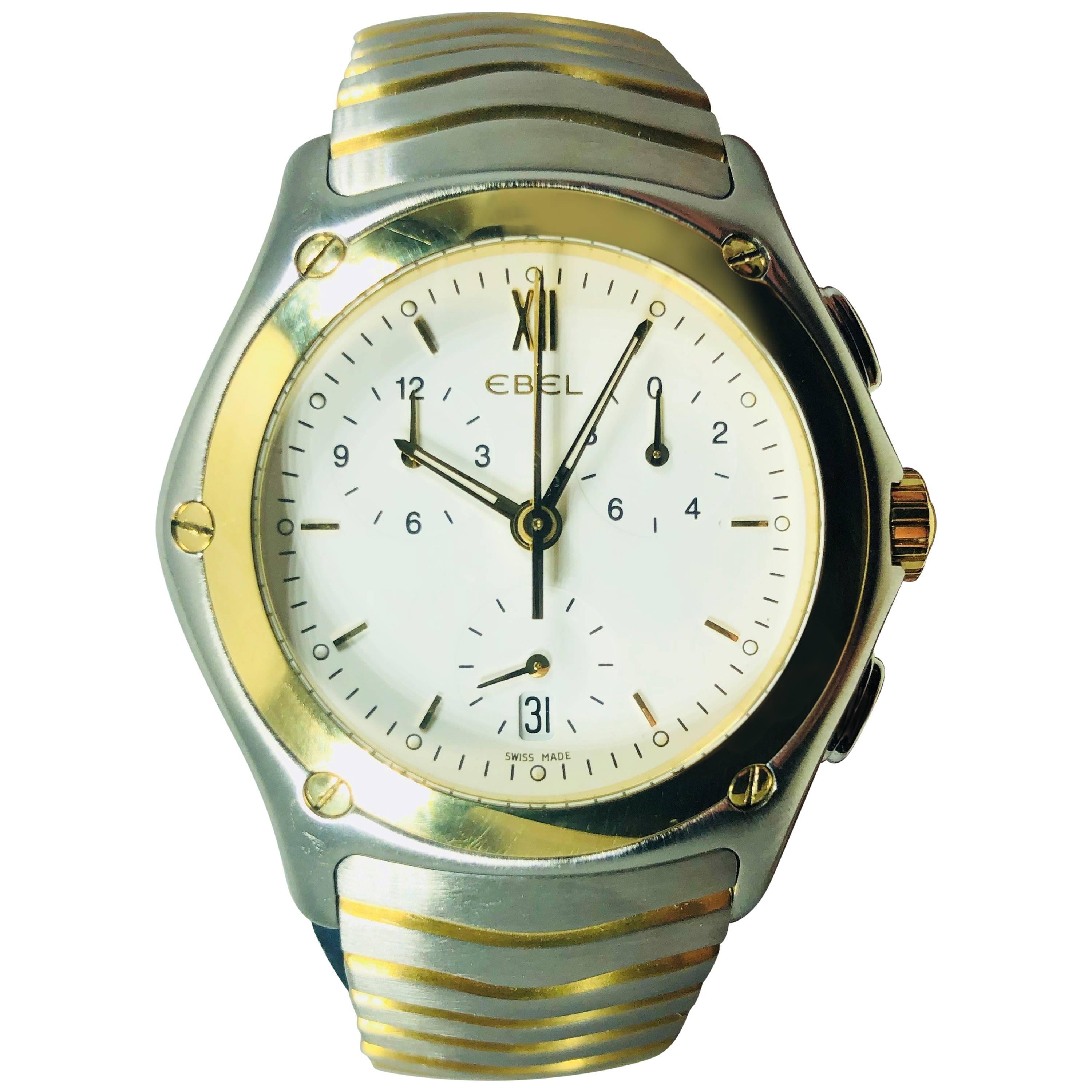Ebel Yellow Gold Stainless Steel Wave Chronograph quartz Wristwatch
