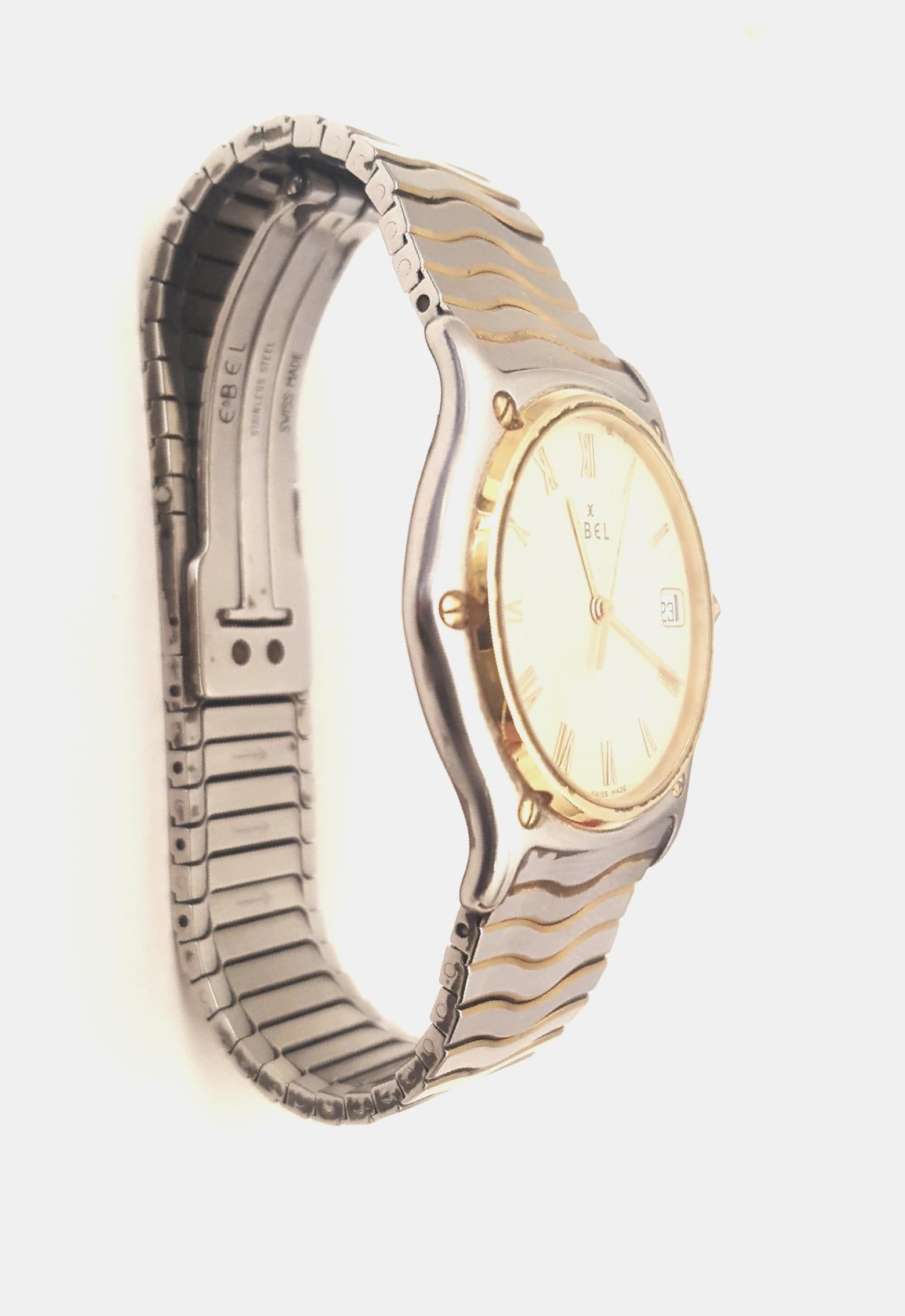 Ebel Yellow Gold Stainless Steel Wave Wristwatch In Good Condition For Sale In Palm Beach, FL