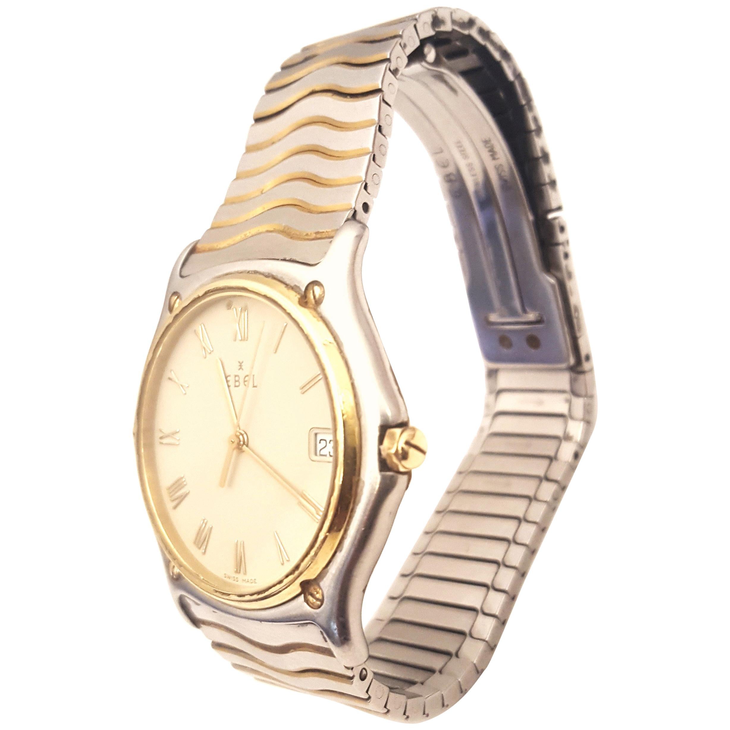 Ebel Yellow Gold Stainless Steel Wave Wristwatch For Sale