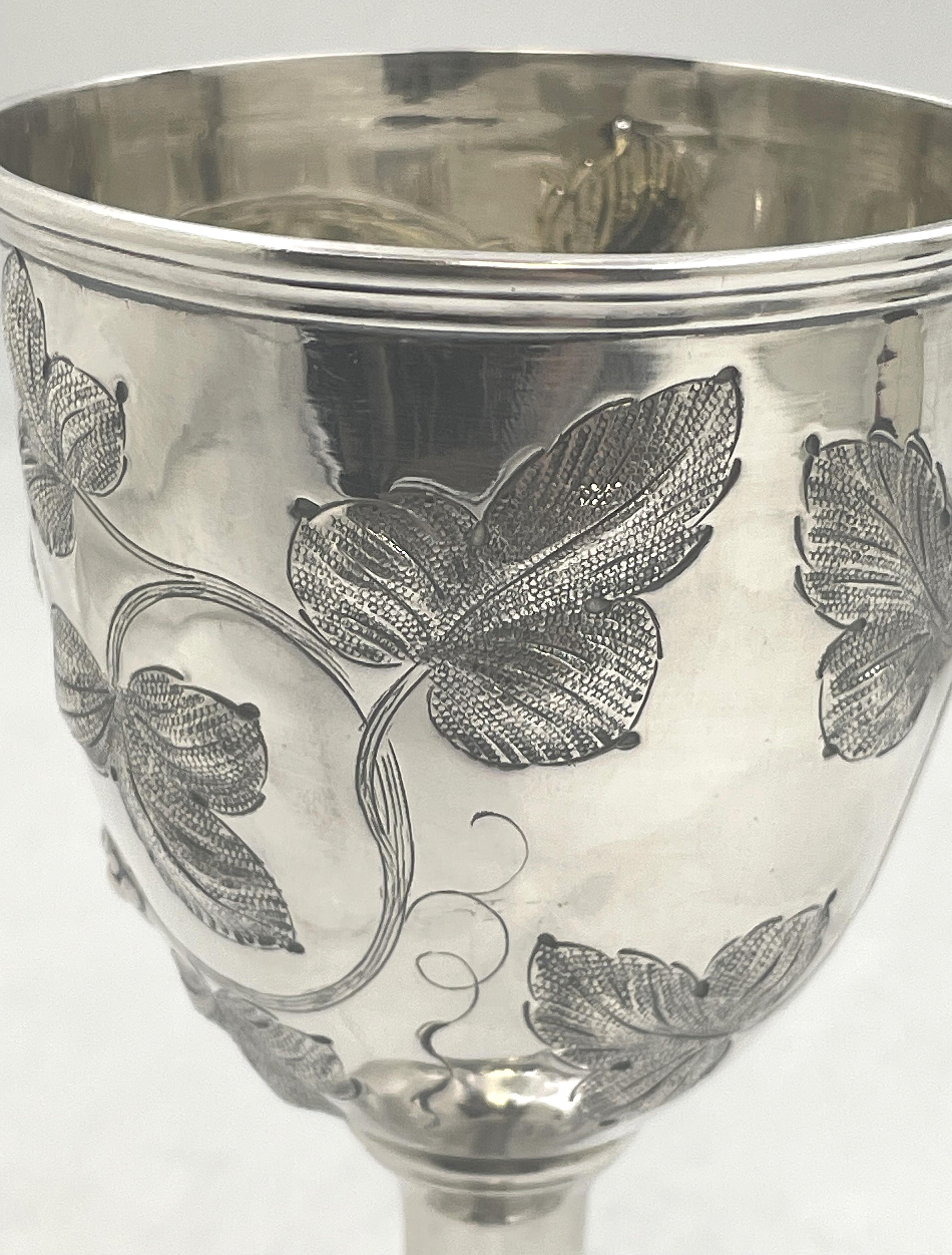 Eben Cutler Coin Silver Goblet/ Kiddush Cup from 19th Century In Good Condition For Sale In New York, NY