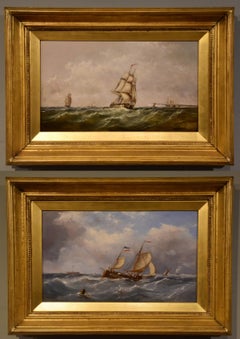 Oil Painting Pair by Ebeneezer Colls "Pounding the Channel"