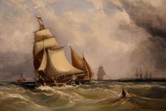 Oil Painting by Ebenezer Colls Seascape "Coatal Shipping"