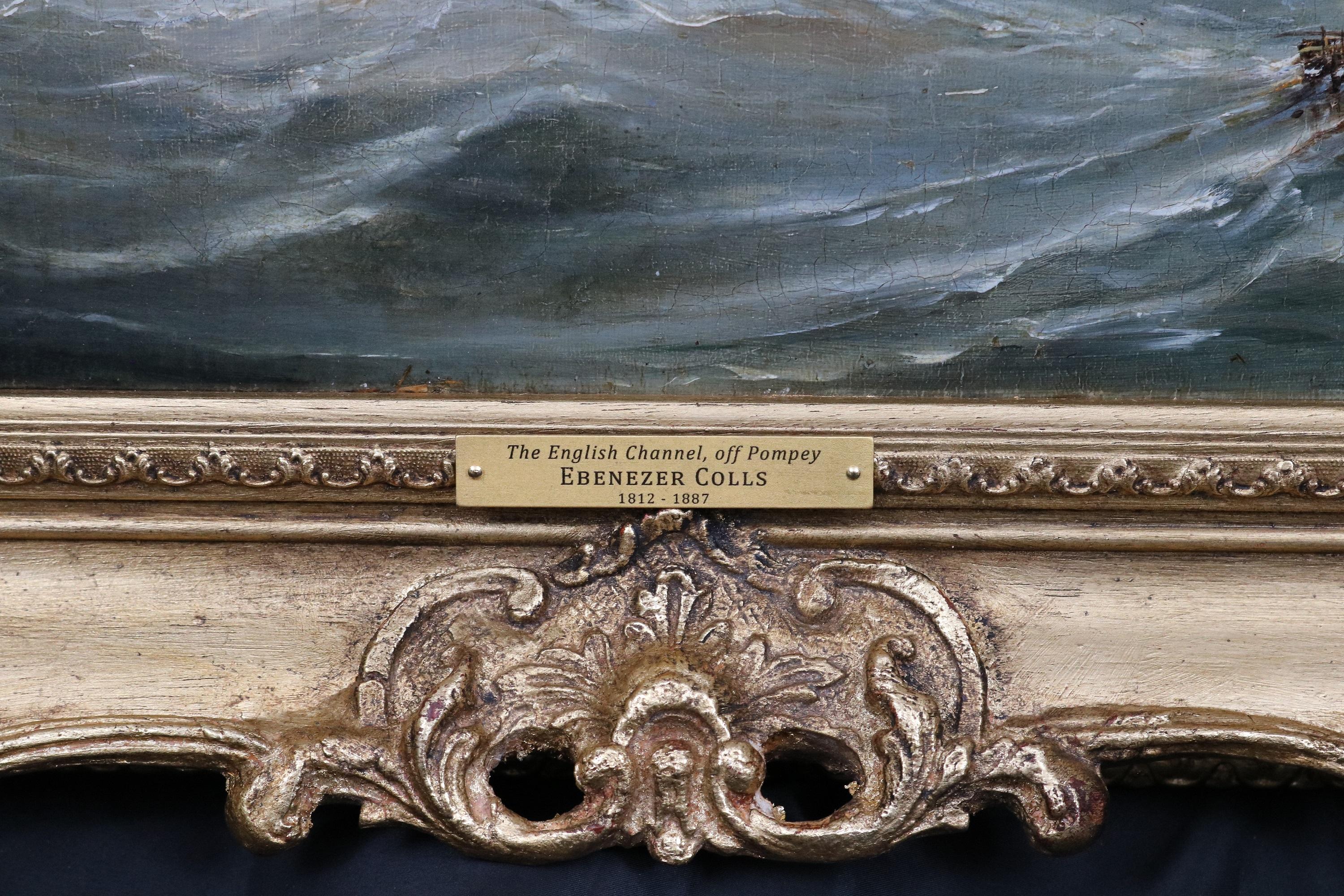 La Manche, au large de Pompey - Grande peinture à l'huile de Martime du XIXe siècle en vente 7