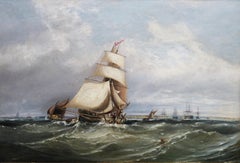 The English Channel, off Pompey - Large 19th Century Martime Oil Painting