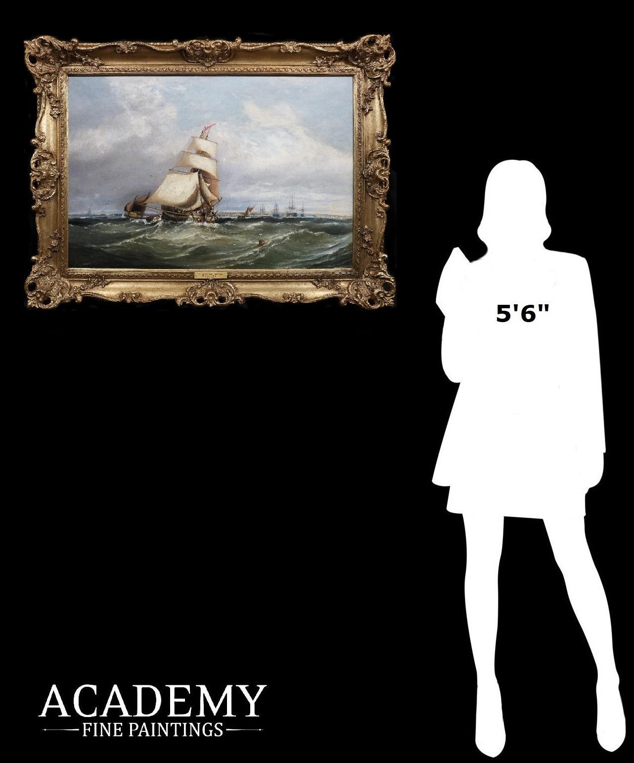 La Manche, au large de Pompey - Grande peinture à l'huile de Martime du XIXe siècle - École anglaise Painting par Ebenezer Colls