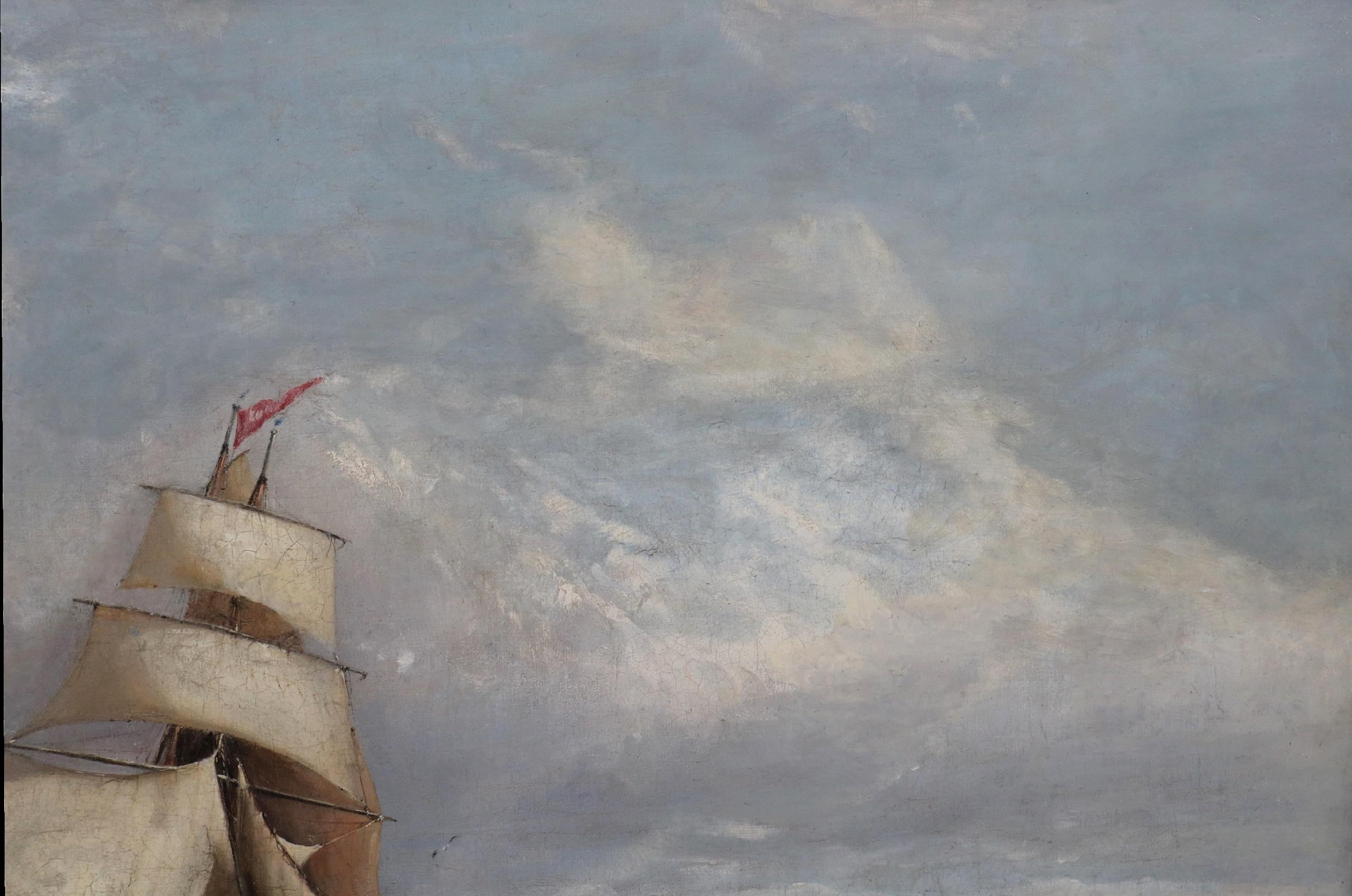 La Manche, au large de Pompey - Grande peinture à l'huile de Martime du XIXe siècle en vente 2