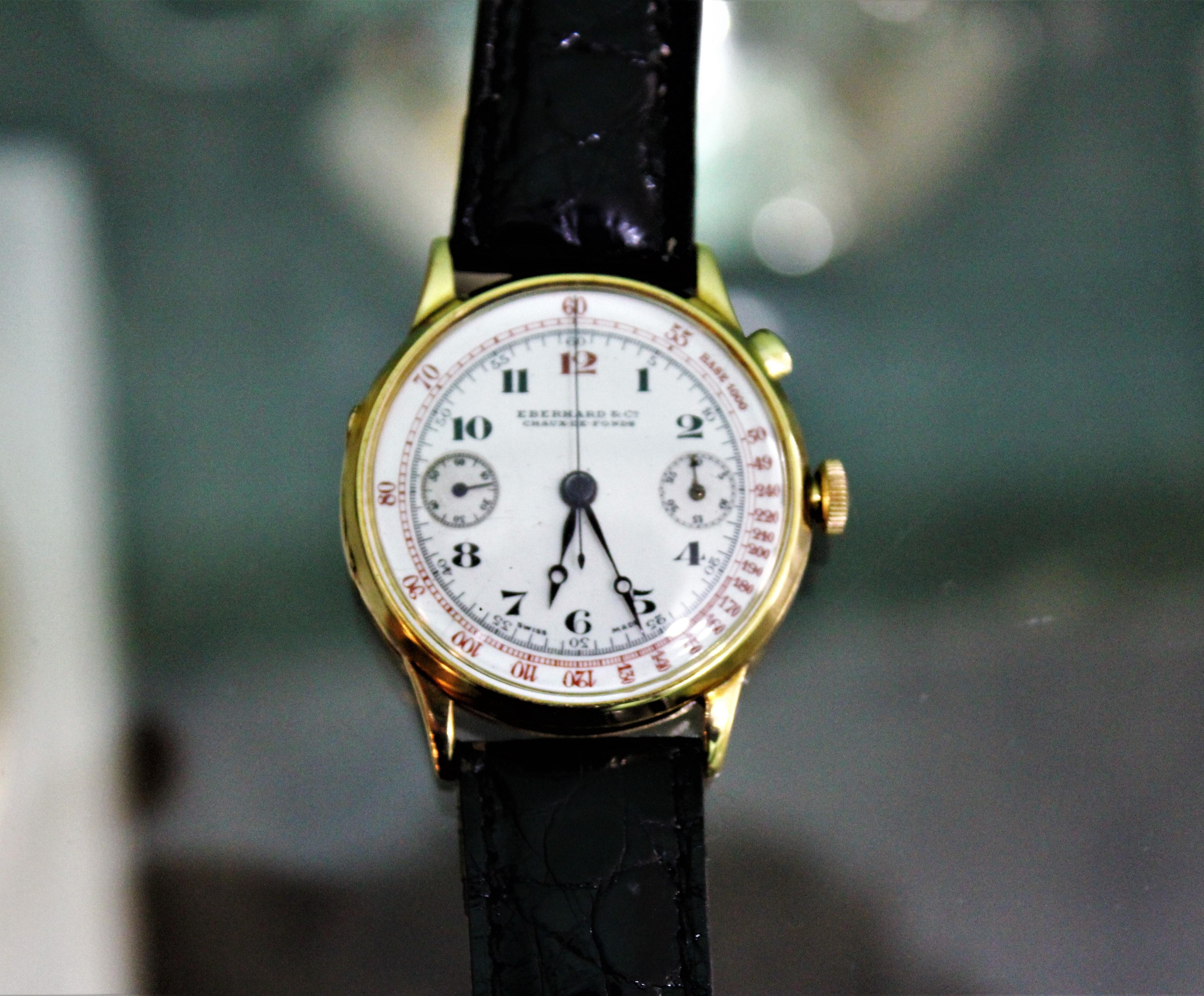 Eberhard & C. Wristwatch Pre Extra-Fort Chrono Yellow Gold 18 Karat, 1920s 7