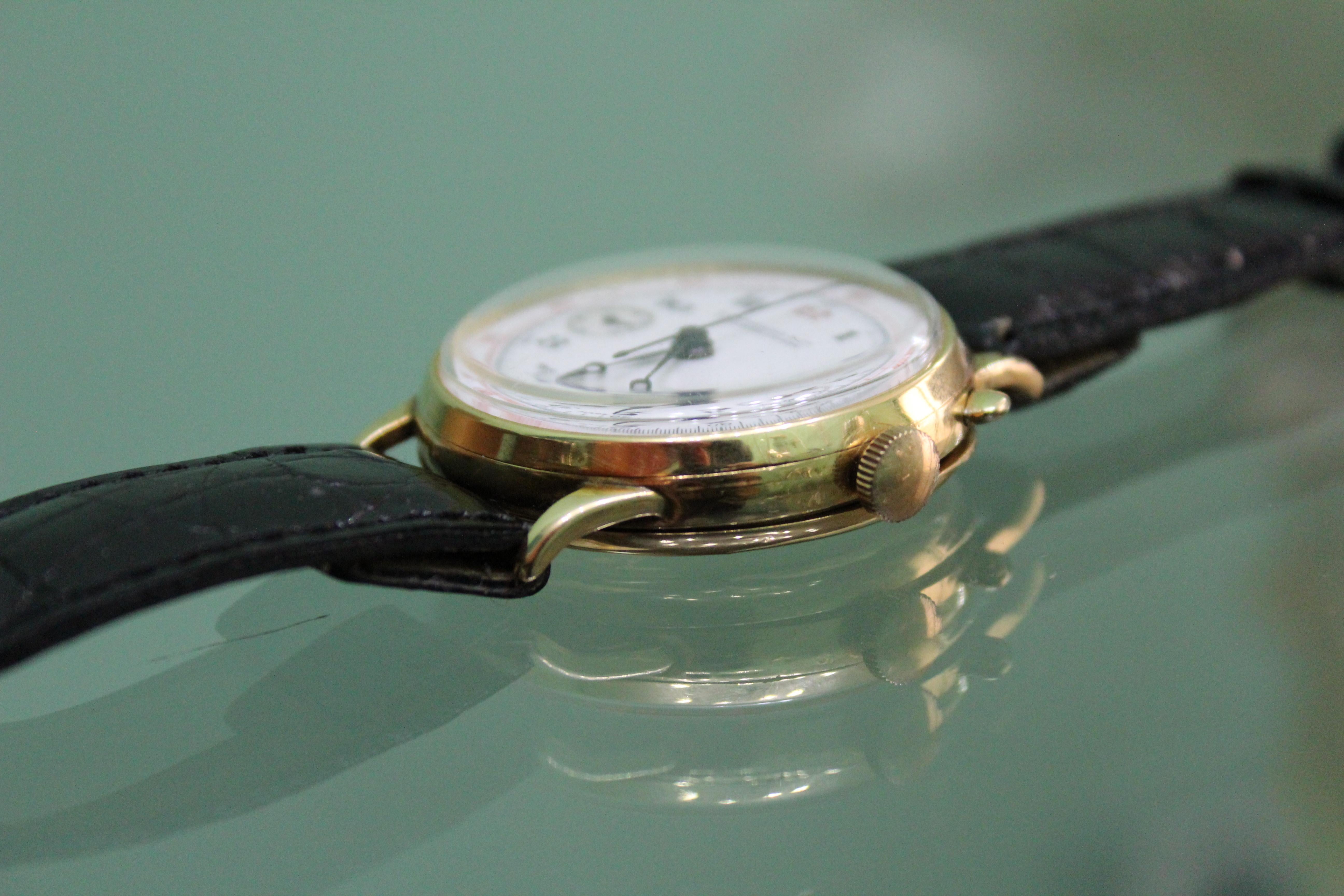 Eberhard & C. Wristwatch Pre Extra-Fort Chrono Yellow Gold 18 Karat, 1920s 8