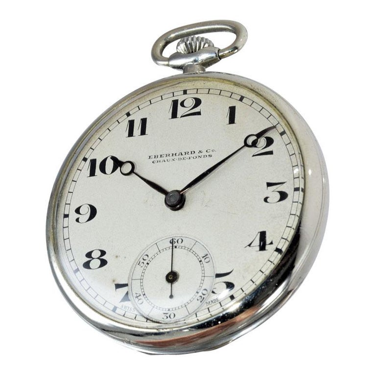 Eberhard and Co. Nickel Silver Open Faced Manual Pocket Watch, circa 1930 For Sale at 1stDibs