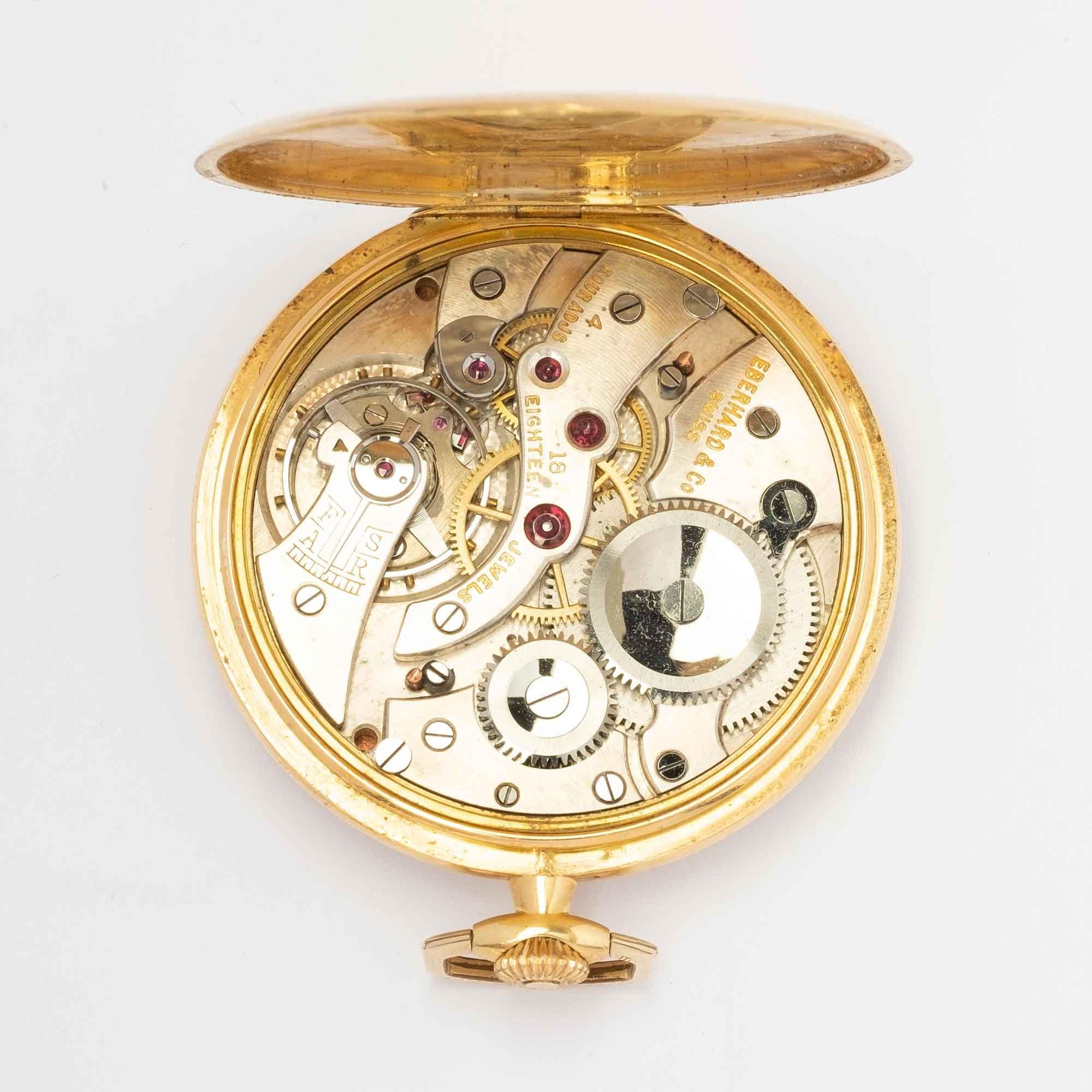 Eberhard & Co. Pocket Watch in 18ct Gold with Rare Mother-of-Pearl Dial Herren im Angebot