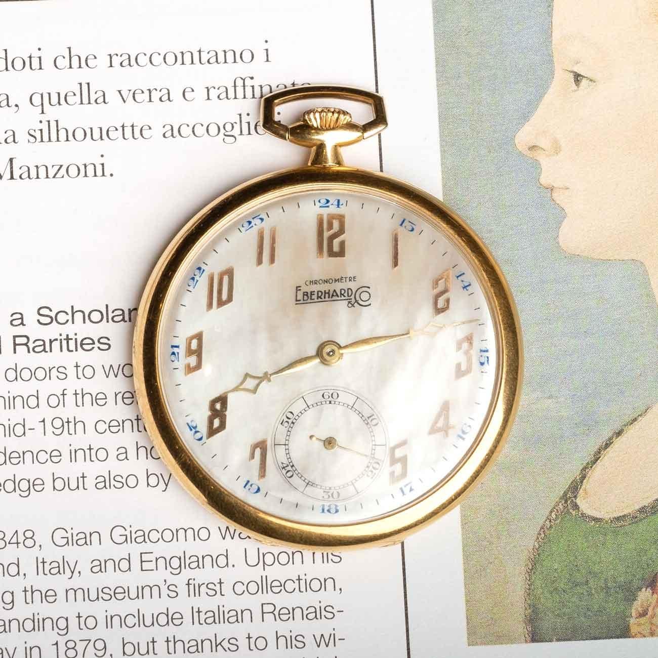 Eberhard & Co. Pocket Watch in 18ct Gold with Rare Mother-of-Pearl Dial im Angebot 1