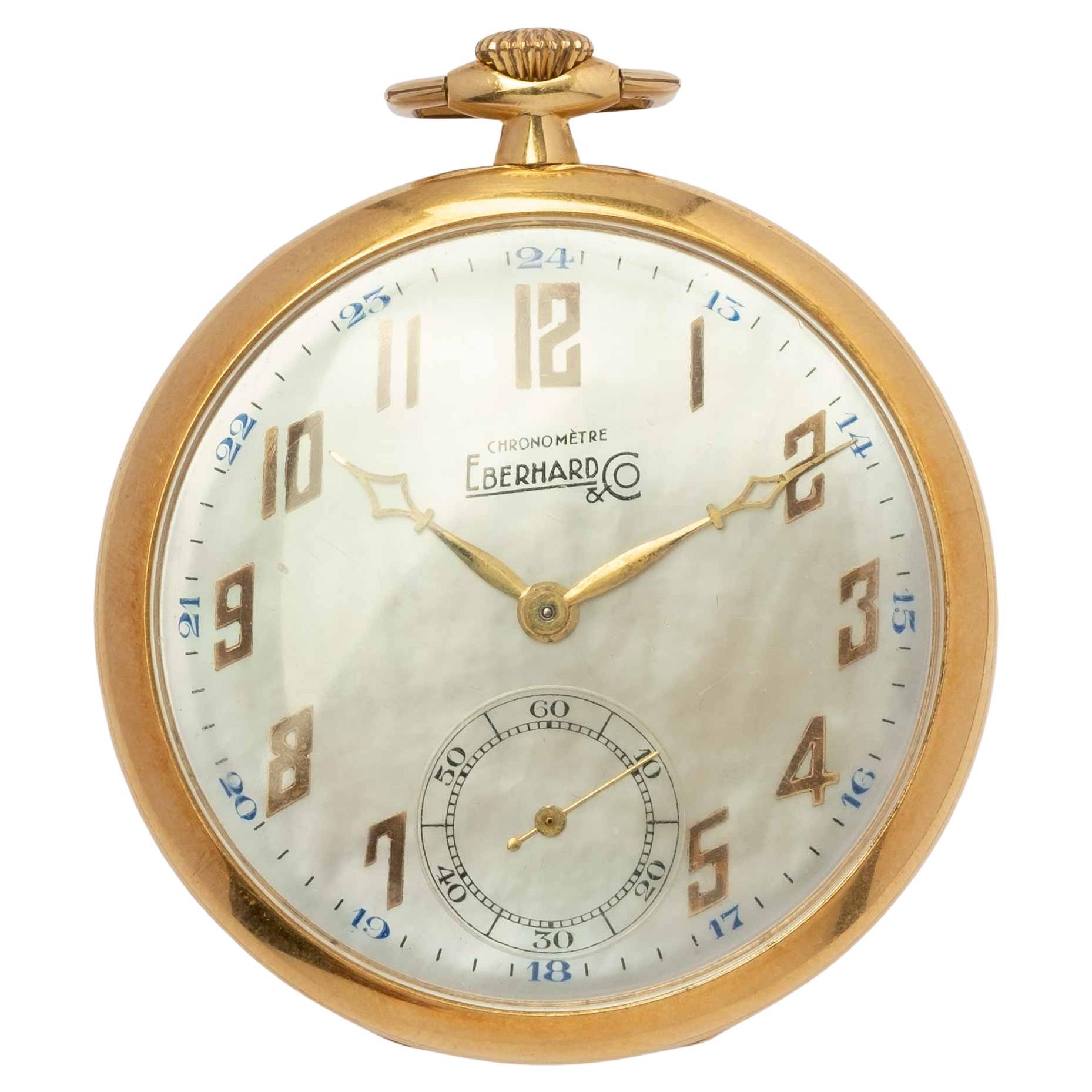 Eberhard & Co. Pocket Watch in 18ct Gold with Rare Mother-of-Pearl Dial im Angebot