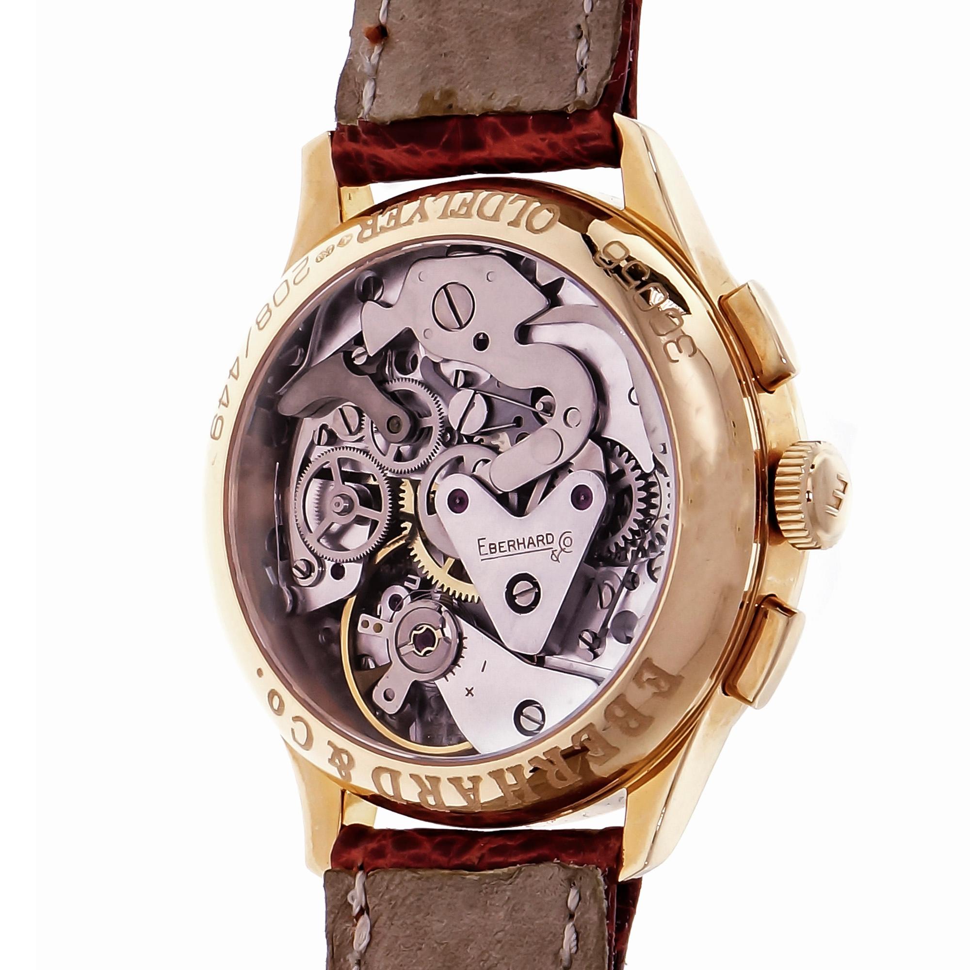 Eberhard & Co. Gelbgold Old Flyer Chronograph Manual Armbanduhr Ref 30056 für Damen oder Herren