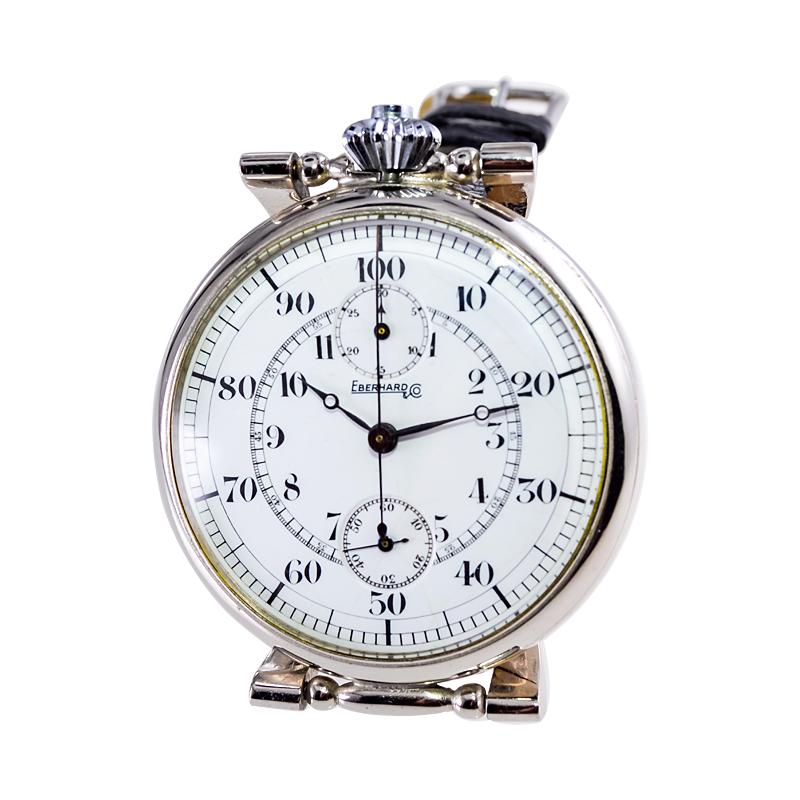 Eberhard Montre chronographe surdimensionnée avec cadran en émail cuite à la chaux sans défaut, années 1930 en vente 6