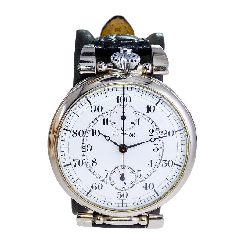 Eberhard Montre chronographe surdimensionnée avec cadran en émail cuite à la chaux sans défaut, années 1930 Excellent état - En vente à Long Beach, CA