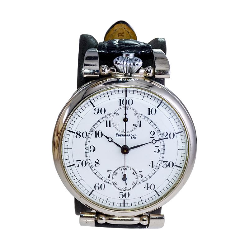 Eberhard Montre chronographe surdimensionnée avec cadran en émail cuite à la chaux sans défaut, années 1930 Unisexe en vente