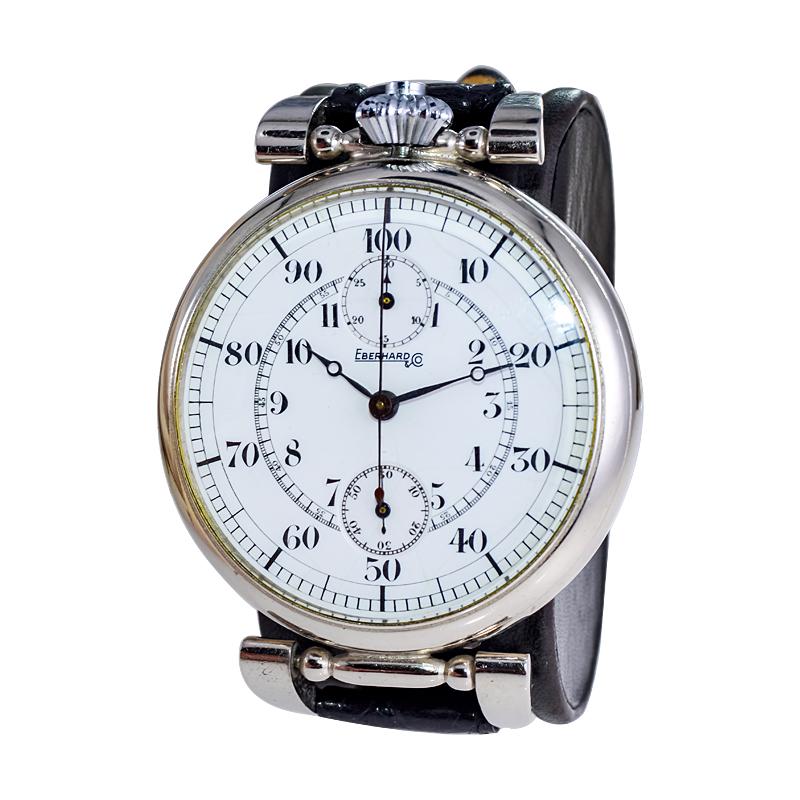 Eberhard Montre chronographe surdimensionnée avec cadran en émail cuite à la chaux sans défaut, années 1930 en vente 1