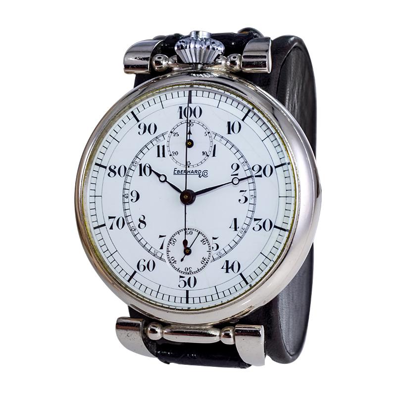 Eberhard Montre chronographe surdimensionnée avec cadran en émail cuite à la chaux sans défaut, années 1930 en vente 2