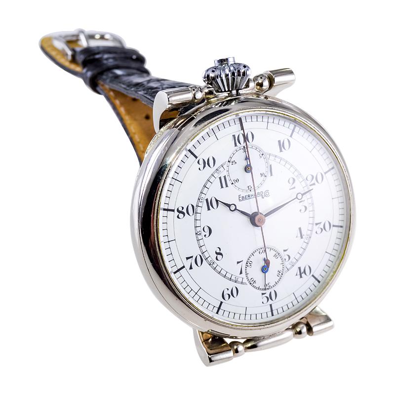 Eberhard Montre chronographe surdimensionnée avec cadran en émail cuite à la chaux sans défaut, années 1930 en vente 3