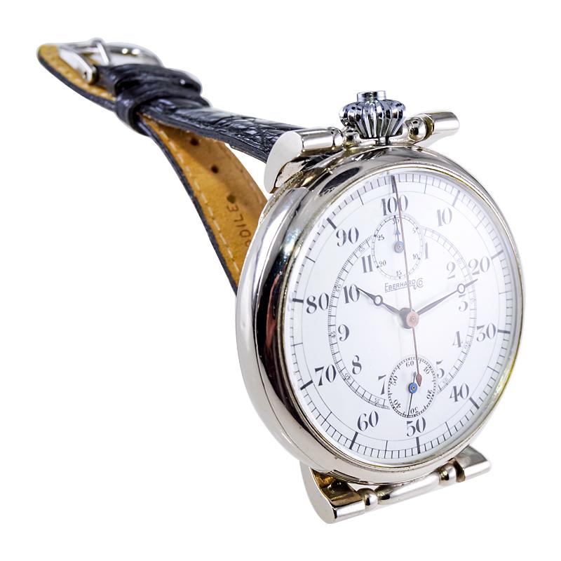Eberhard Montre chronographe surdimensionnée avec cadran en émail cuite à la chaux sans défaut, années 1930 en vente 4