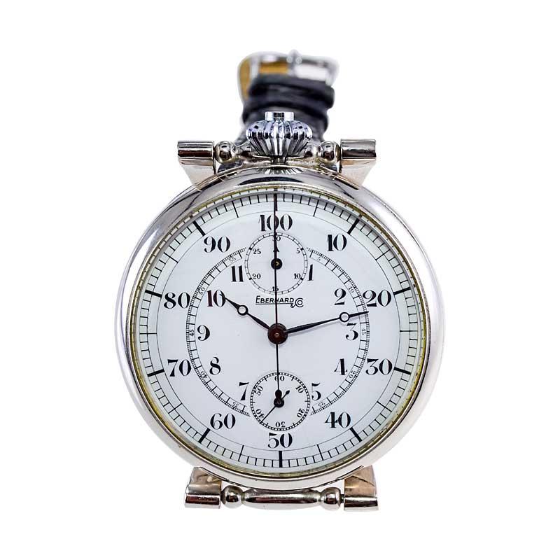 Eberhard Montre chronographe surdimensionnée avec cadran en émail cuite à la chaux sans défaut, années 1930 en vente 5