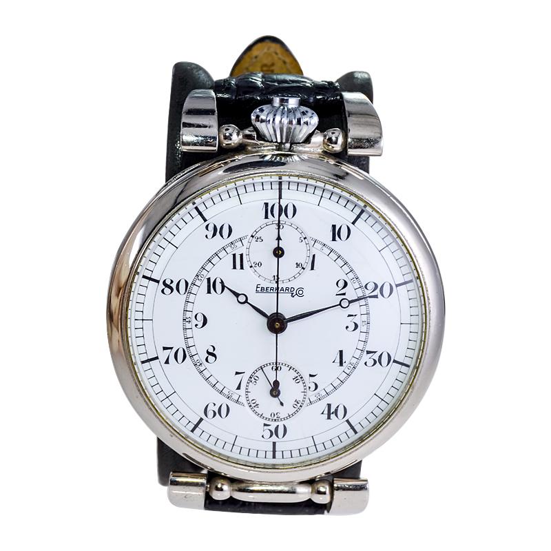 Eberhard Montre chronographe surdimensionnée avec cadran en émail cuite à la chaux sans défaut, années 1930 en vente