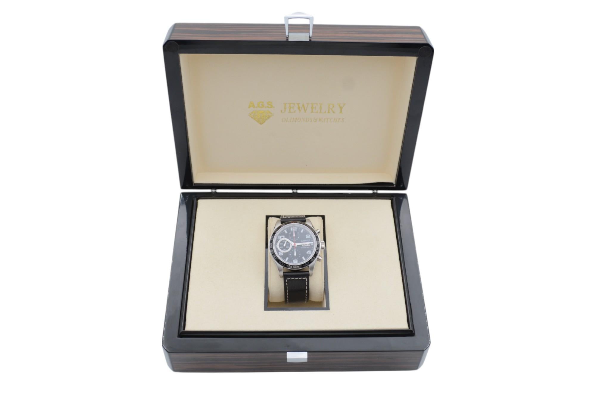 Eberhard&Co Champion V Chrono Gran Data 43mm Schwarzes Zifferblatt Lederarmband Ref: 31064 im Angebot 10