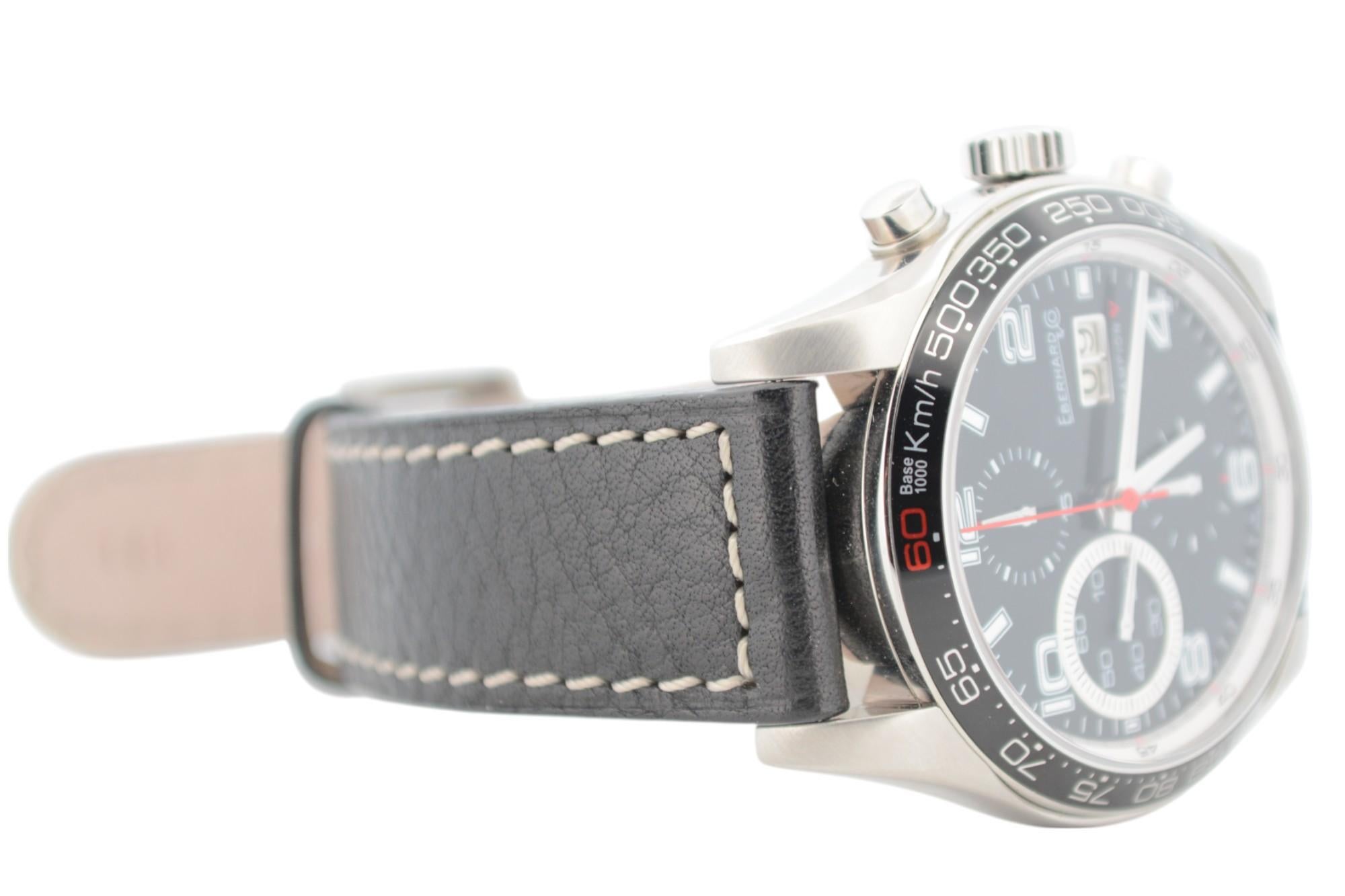 Eberhard&Co Champion V Chrono Gran Data 43mm Schwarzes Zifferblatt Lederarmband Ref: 31064 im Angebot 3