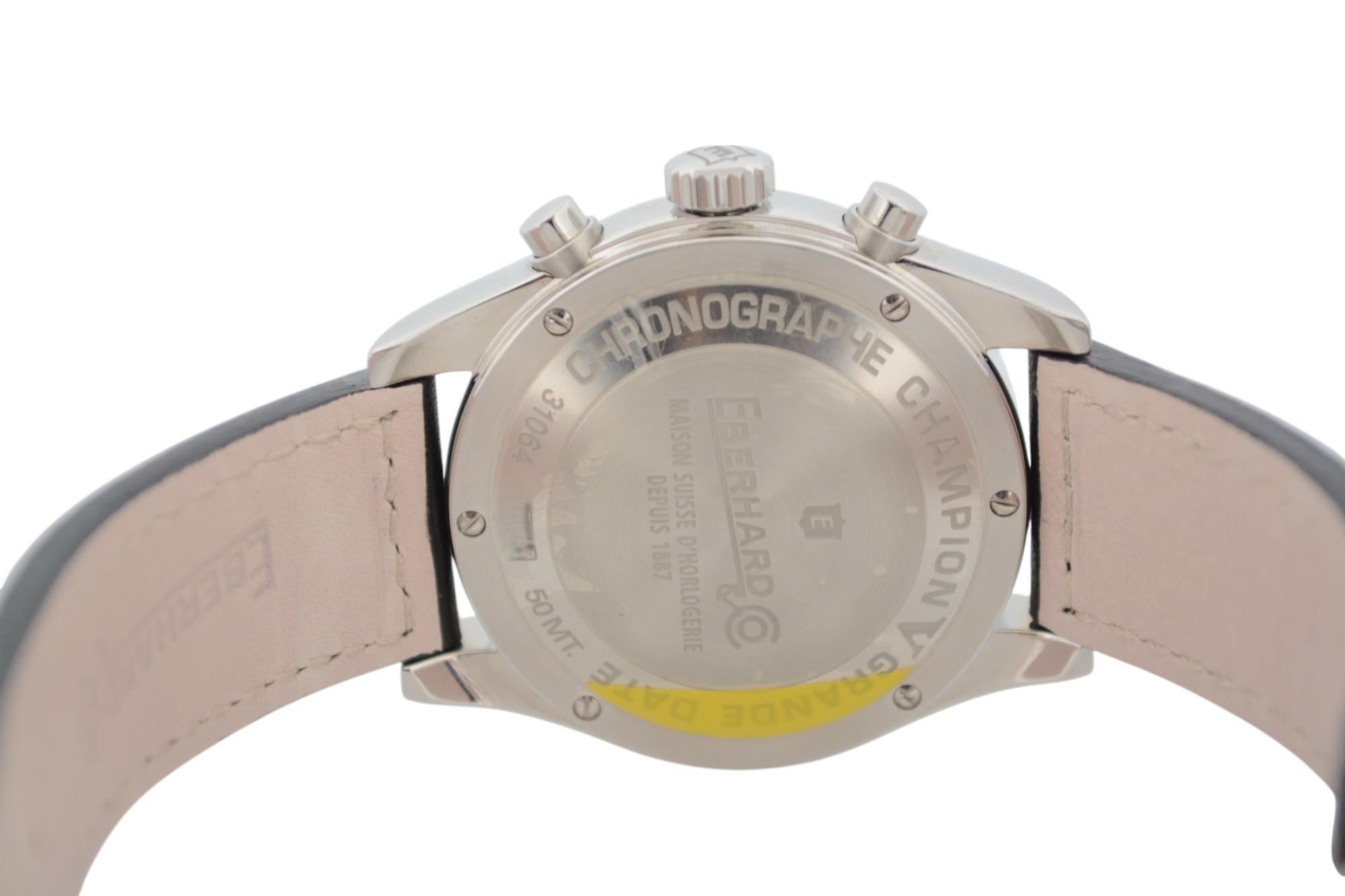 Eberhard&Co Champion V Chrono Gran Data 43mm Schwarzes Zifferblatt Lederarmband Ref: 31064 im Angebot 5