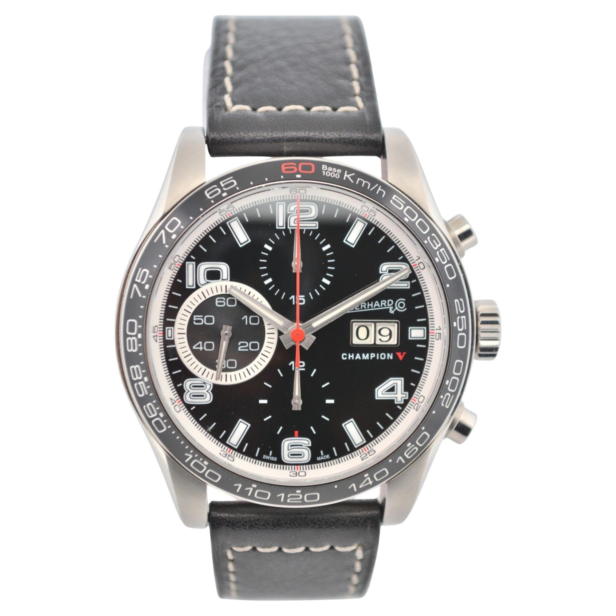 Eberhard&Co Champion V Chrono Gran Data 43mm Schwarzes Zifferblatt Lederarmband Ref: 31064