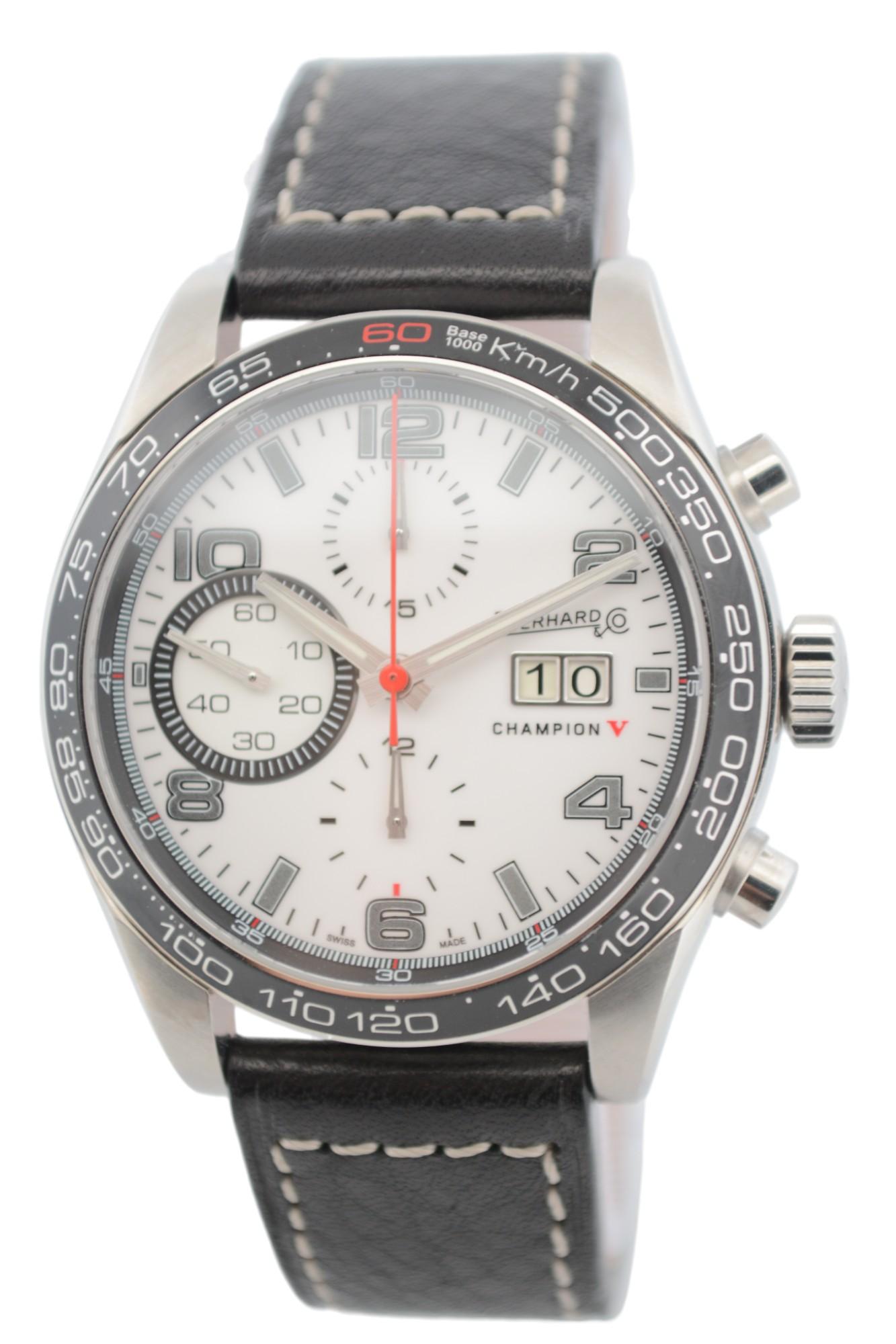 Eberhard&Co Champion V Chrono Gran Data 43mm Weißes Zifferblatt Lederarmband Ref: 31064 im Angebot 9