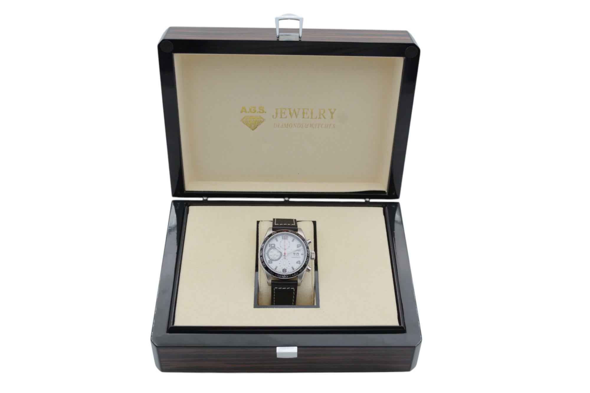 Eberhard&Co Champion V Chrono Gran Data 43mm Weißes Zifferblatt Lederarmband Ref: 31064 im Angebot 10