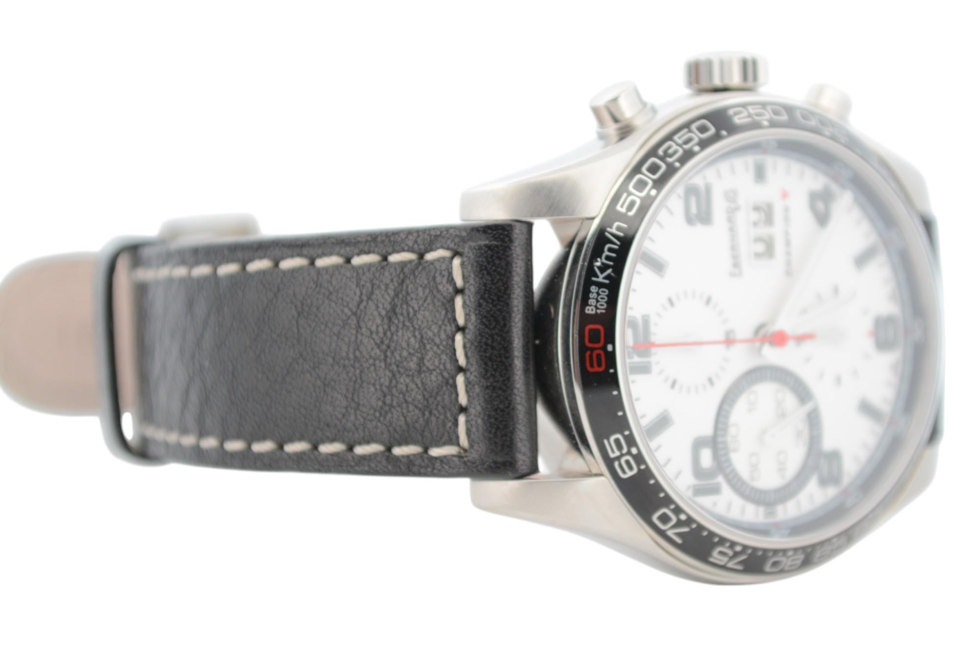 Eberhard&Co Champion V Chrono Gran Data 43mm Weißes Zifferblatt Lederarmband Ref: 31064 im Angebot 3