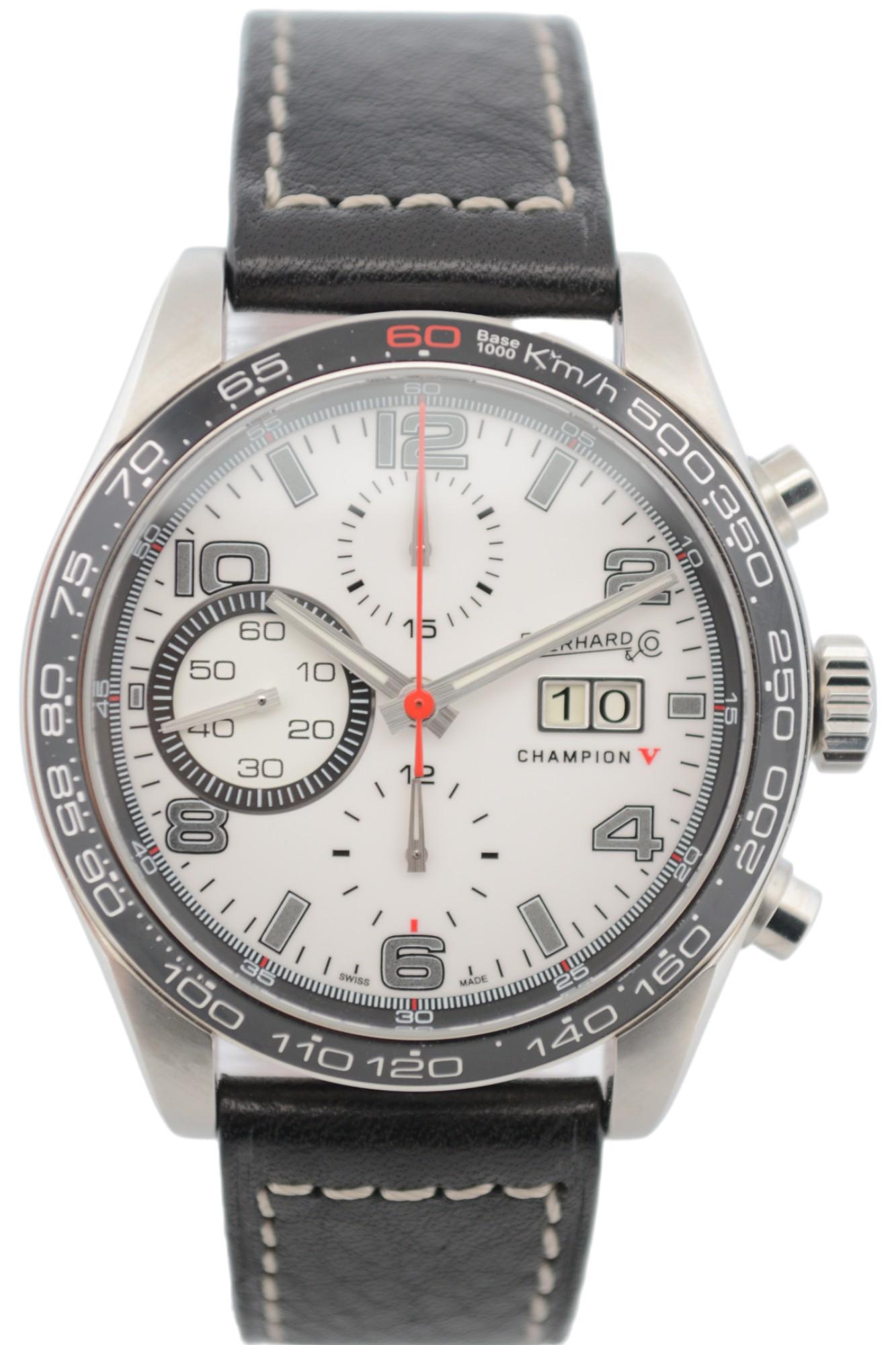 Eberhard&Co Champion V Chrono Gran Data 43mm Weißes Zifferblatt Lederarmband Ref: 31064 im Angebot