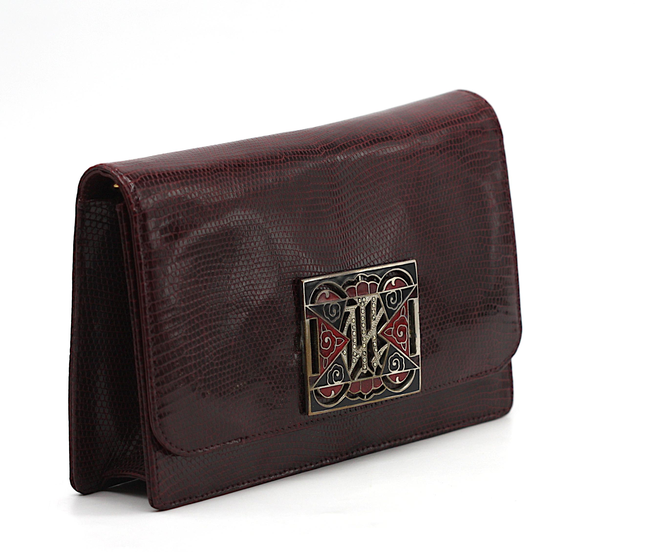 Black Eberle Brazilian Snake Skin and Enamel Clutch For Sale